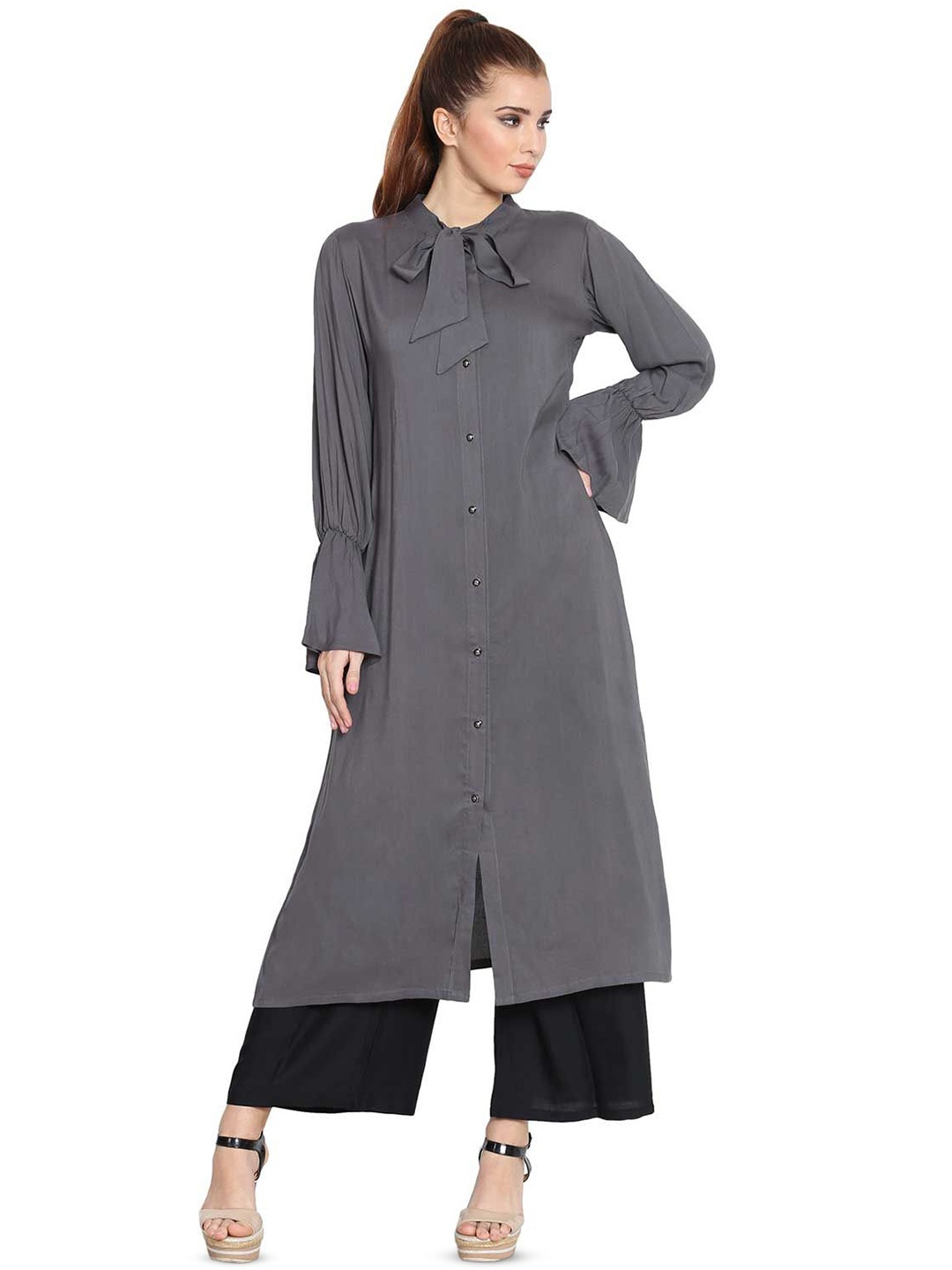 

MUSHKIYA Shirt Collar Tunic, Grey
