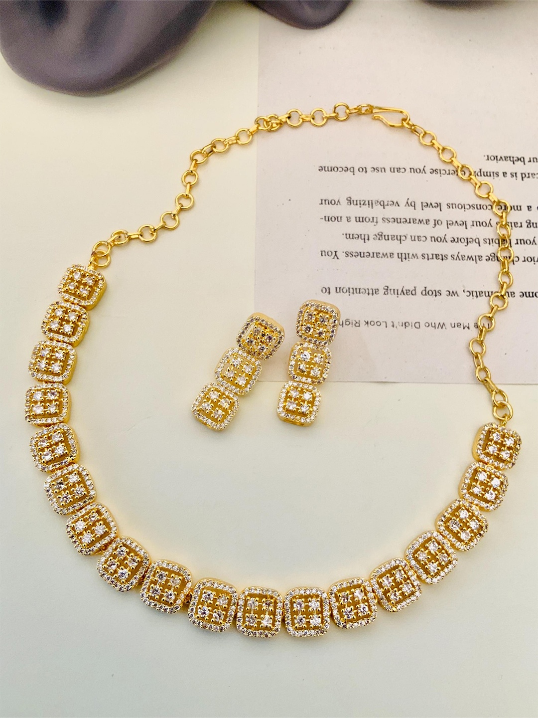 

ABDESIGNS Sophisticated Gold-Plated AD Stone Studded Jewellery Set