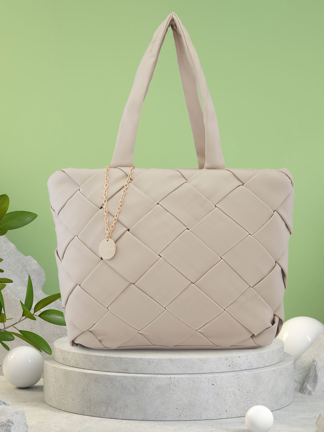 

Caprese Textured PU Structured Handheld Bag with Quilted, Beige