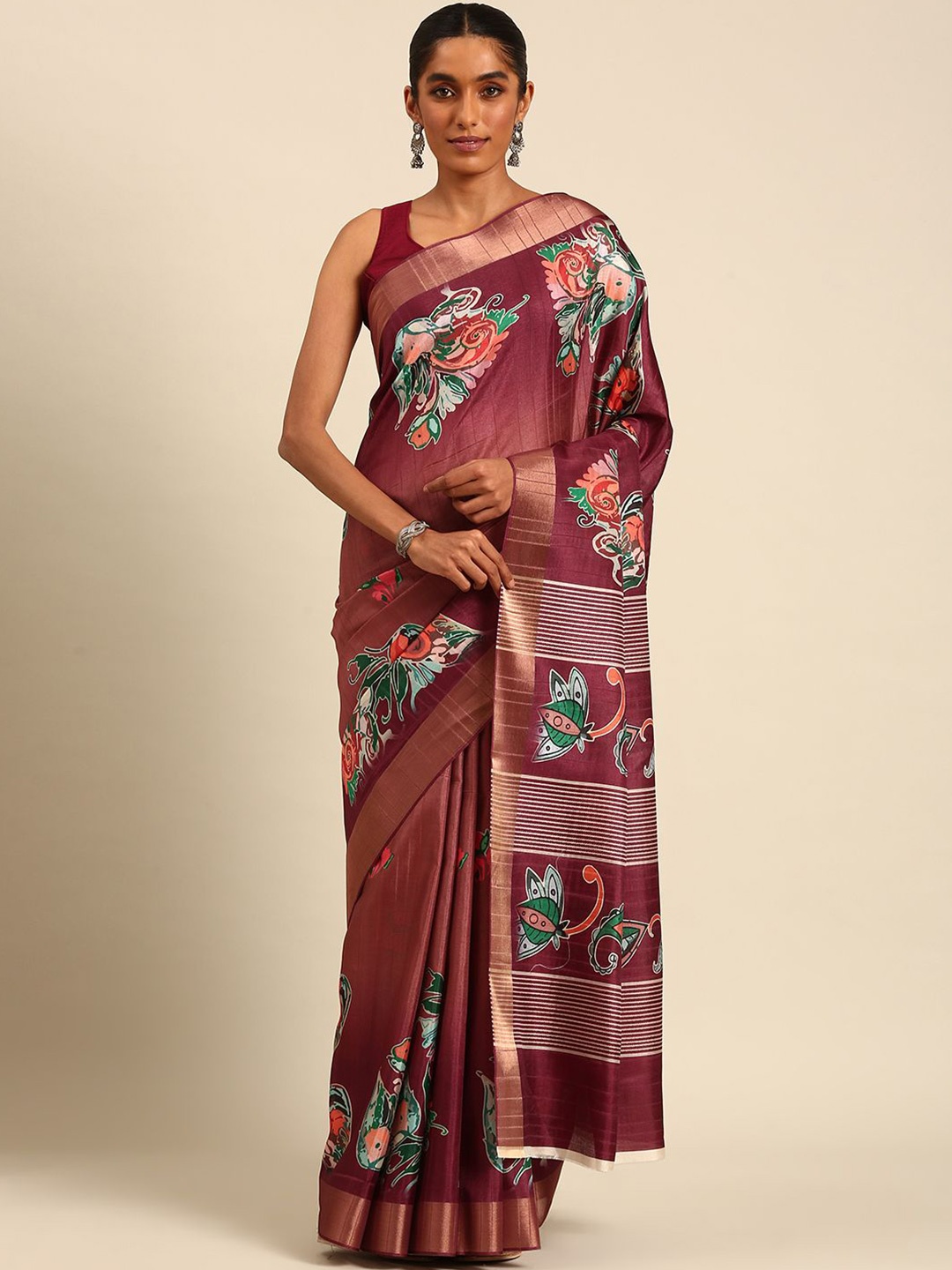 

Ishin Floral Zari Saree, Maroon