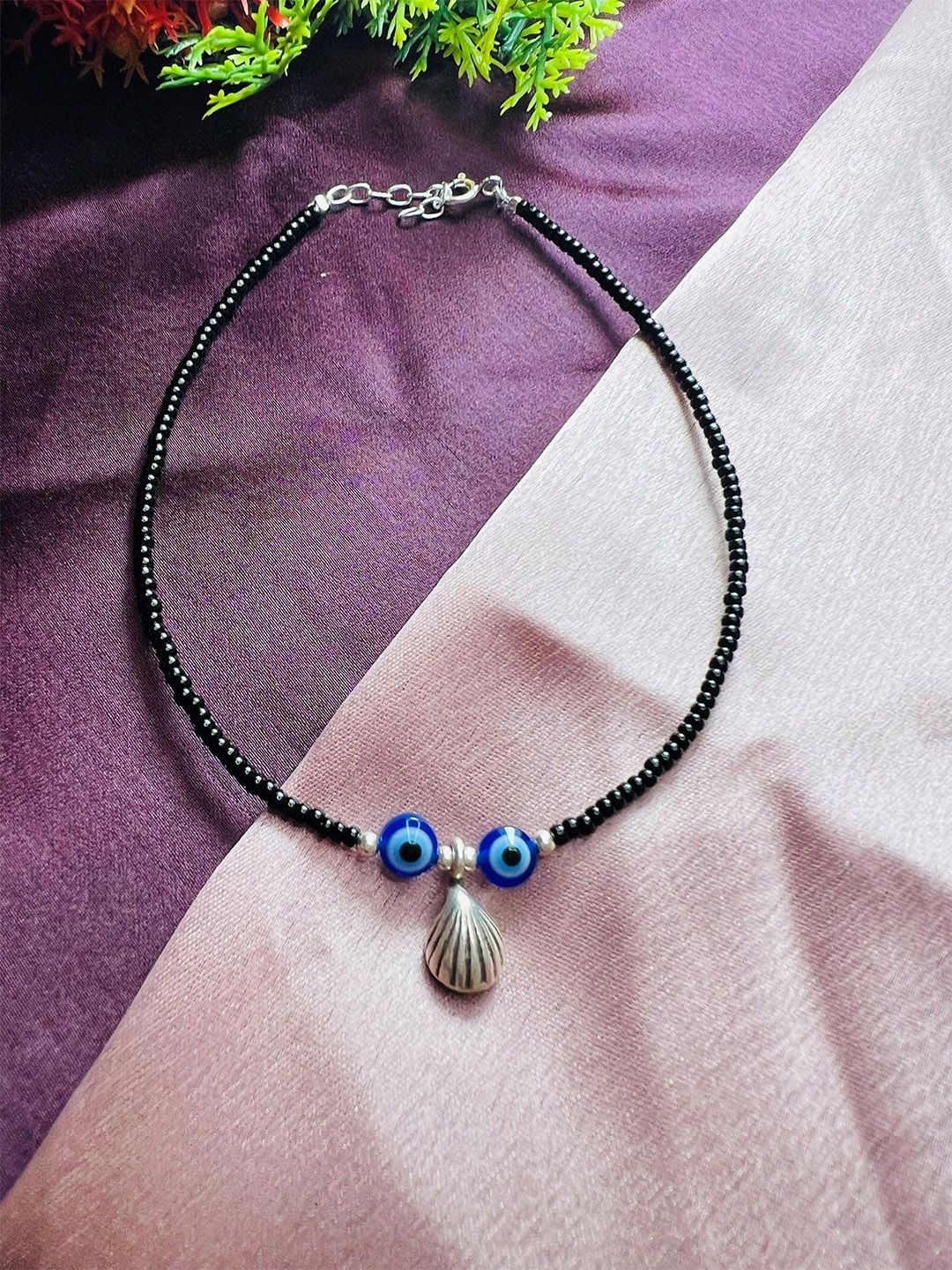 

Arte Jewels 925 Sterling Silver -Plated Evil Eye Stone Studded and Beaded Anklet