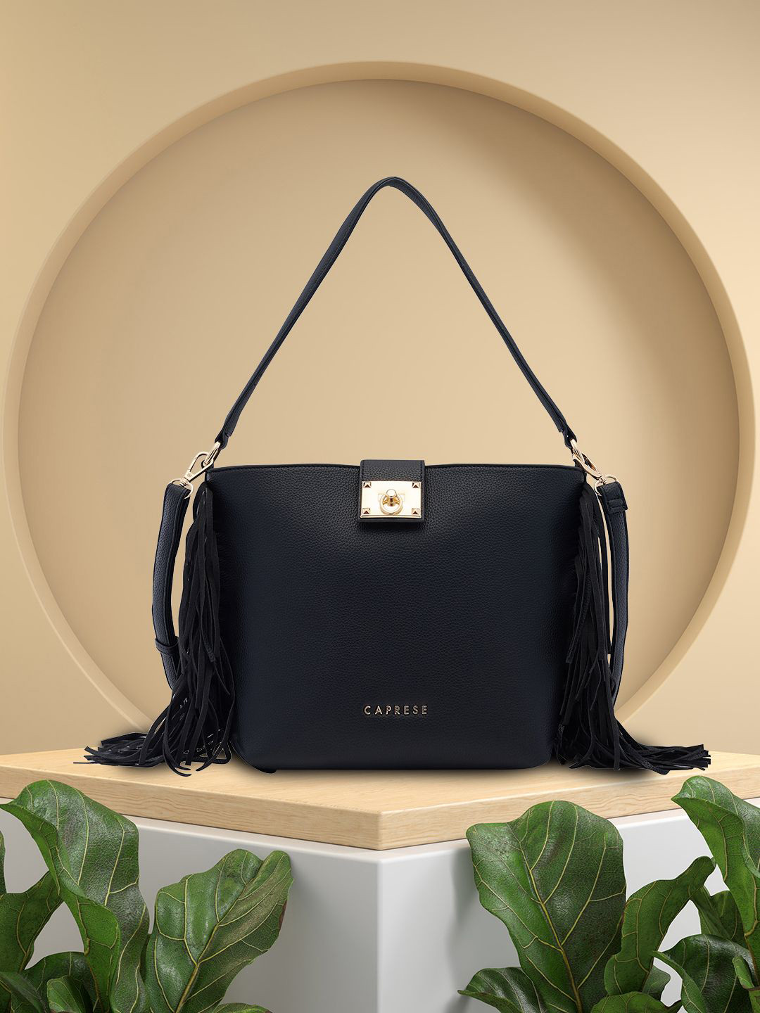 

Caprese PU Structured Shoulder Bag with Applique, Black
