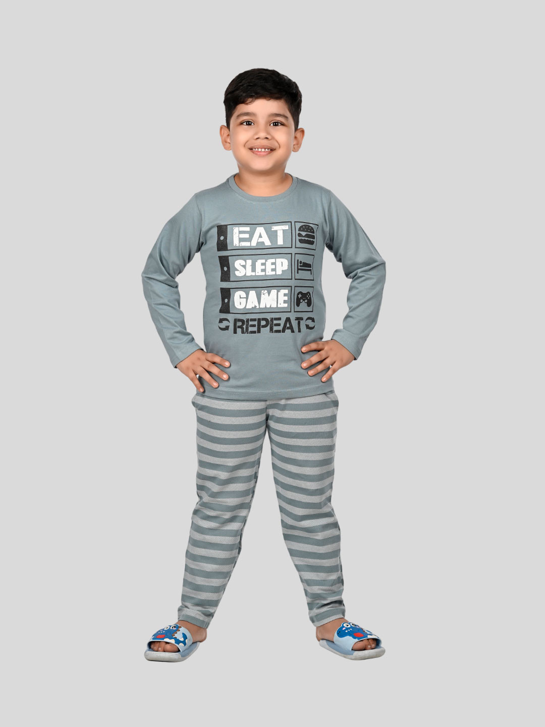 

Here&Now X Denikid Boys Printed Pure Cotton T-shirt with Trousers, Blue