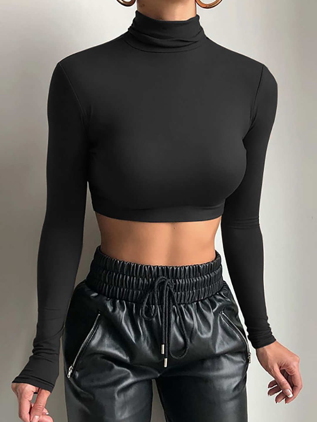 

StyleCast x Revolte Women Solid High Neck Top, Black