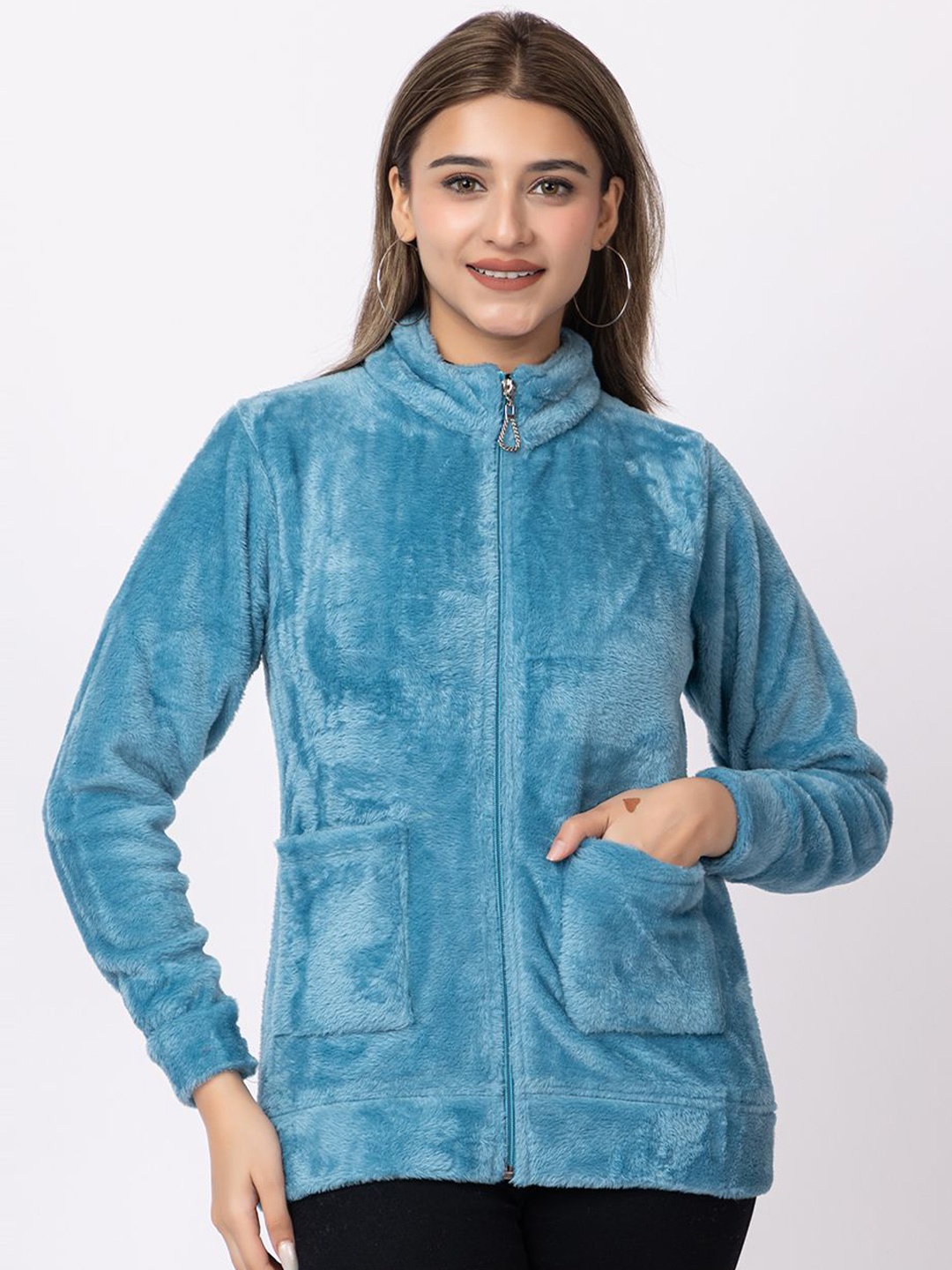 

LO G LO Women Solid Knitted Sweatshirt, Blue