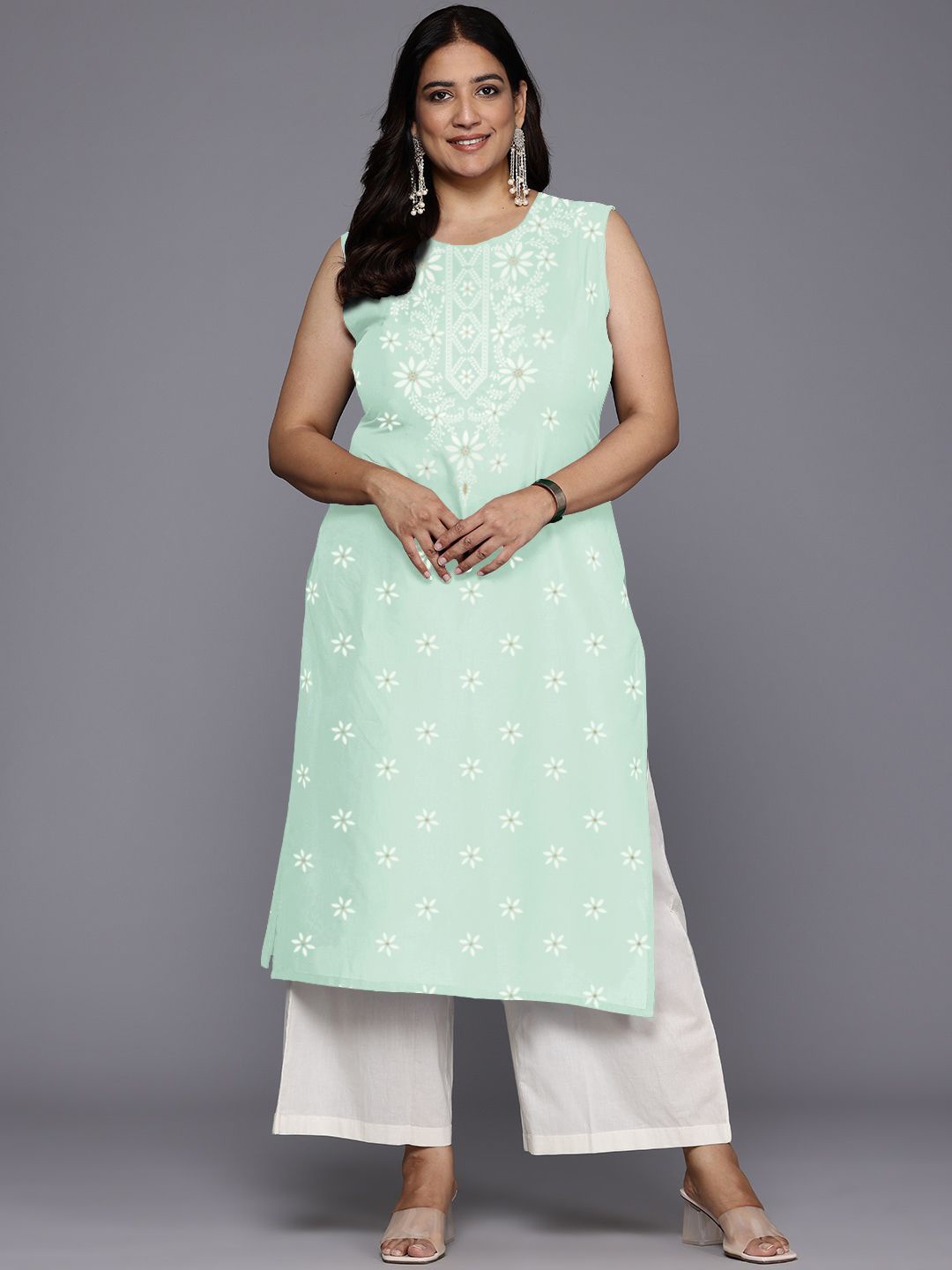 

A PLUS BY AHALYAA Plus Size Floral Printed Georgette A-Line Kurta, Blue