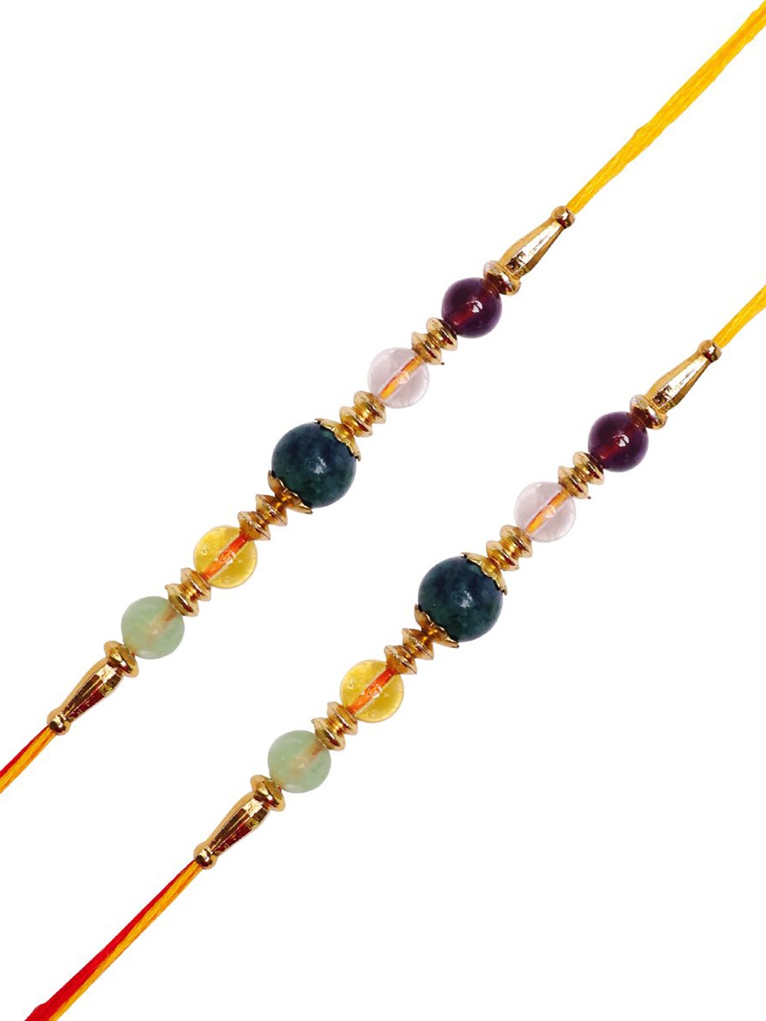 

Shubhanjali Set of 2 Beaded Thread Rakhis With Roli Chawal & Greeting Card, Yellow