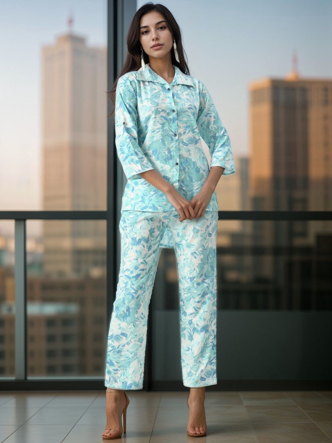 

BAESD Printed Shirt With Trousers, Blue
