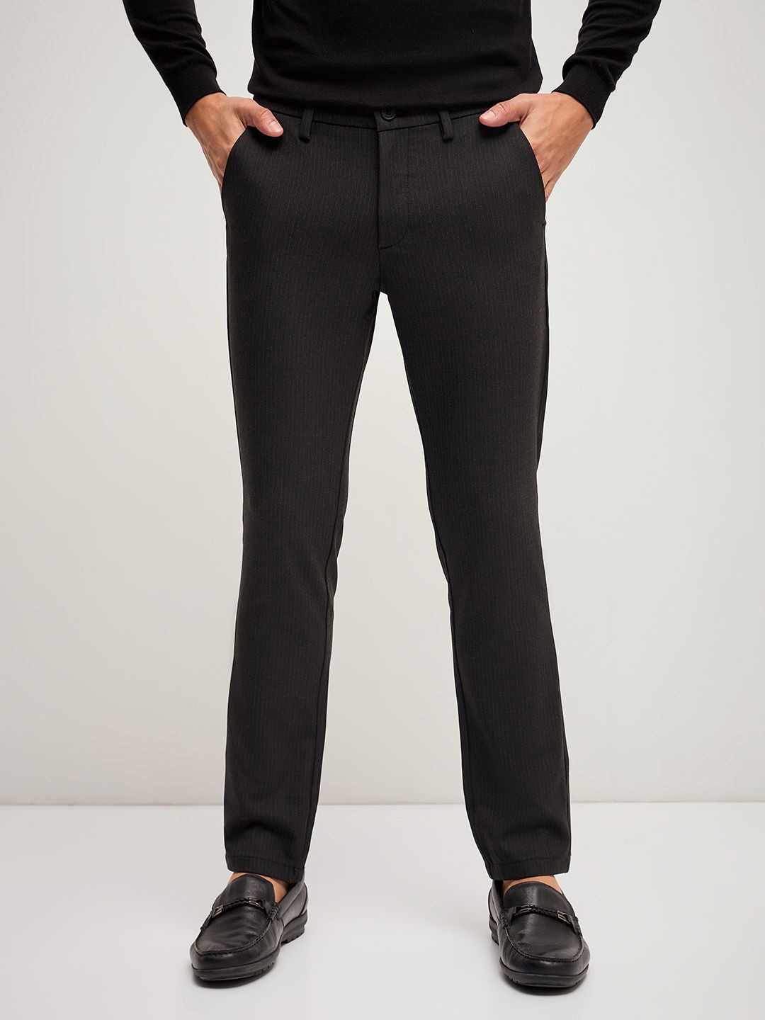 

THE BEAR HOUSE Men Mid-Rise Slim Fit Formal Trousers, Black