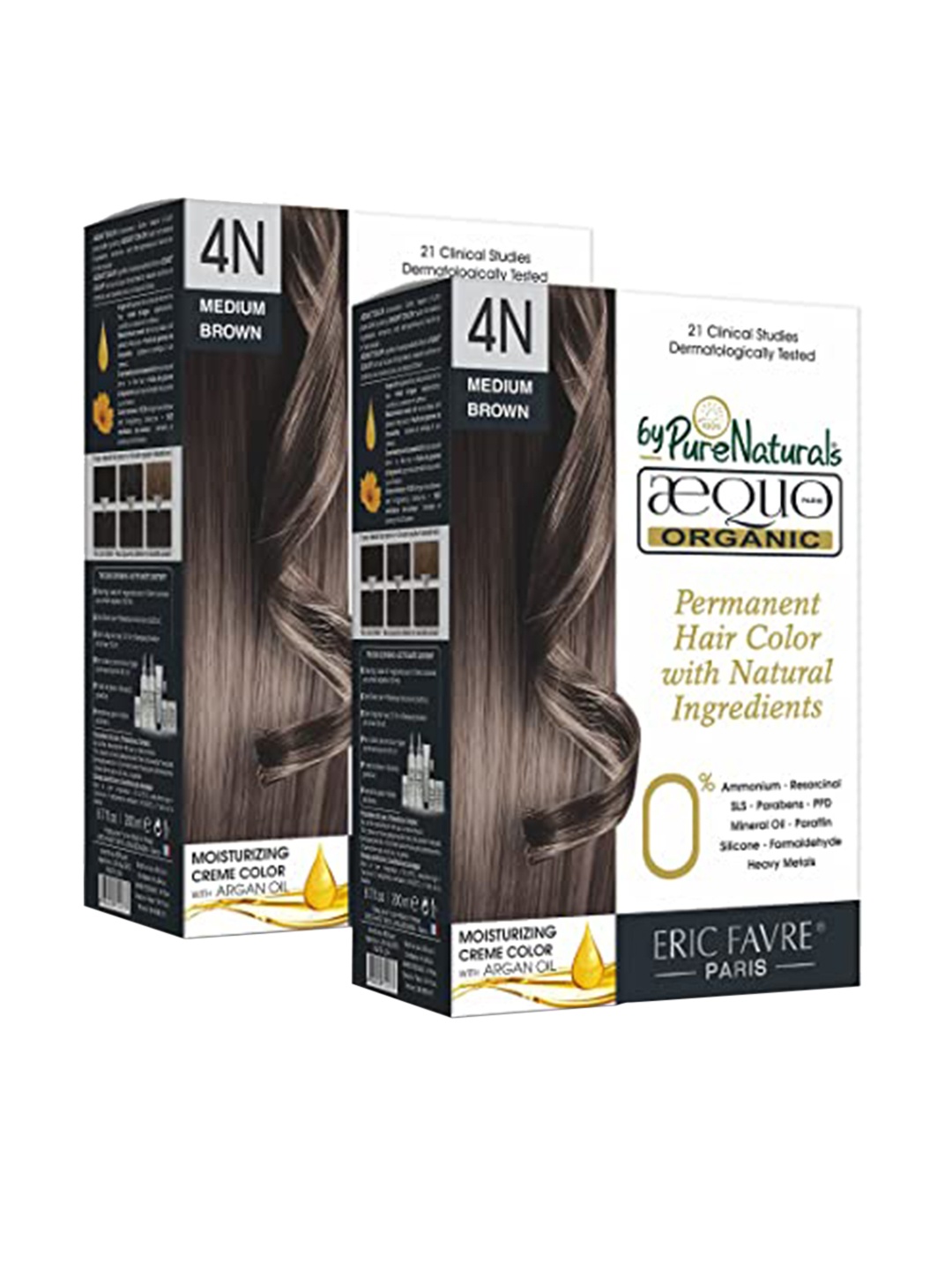 

Aequo Organic Set of 2 Permanent Cream Hair Color 200 ml Each - Medium Brown 4N