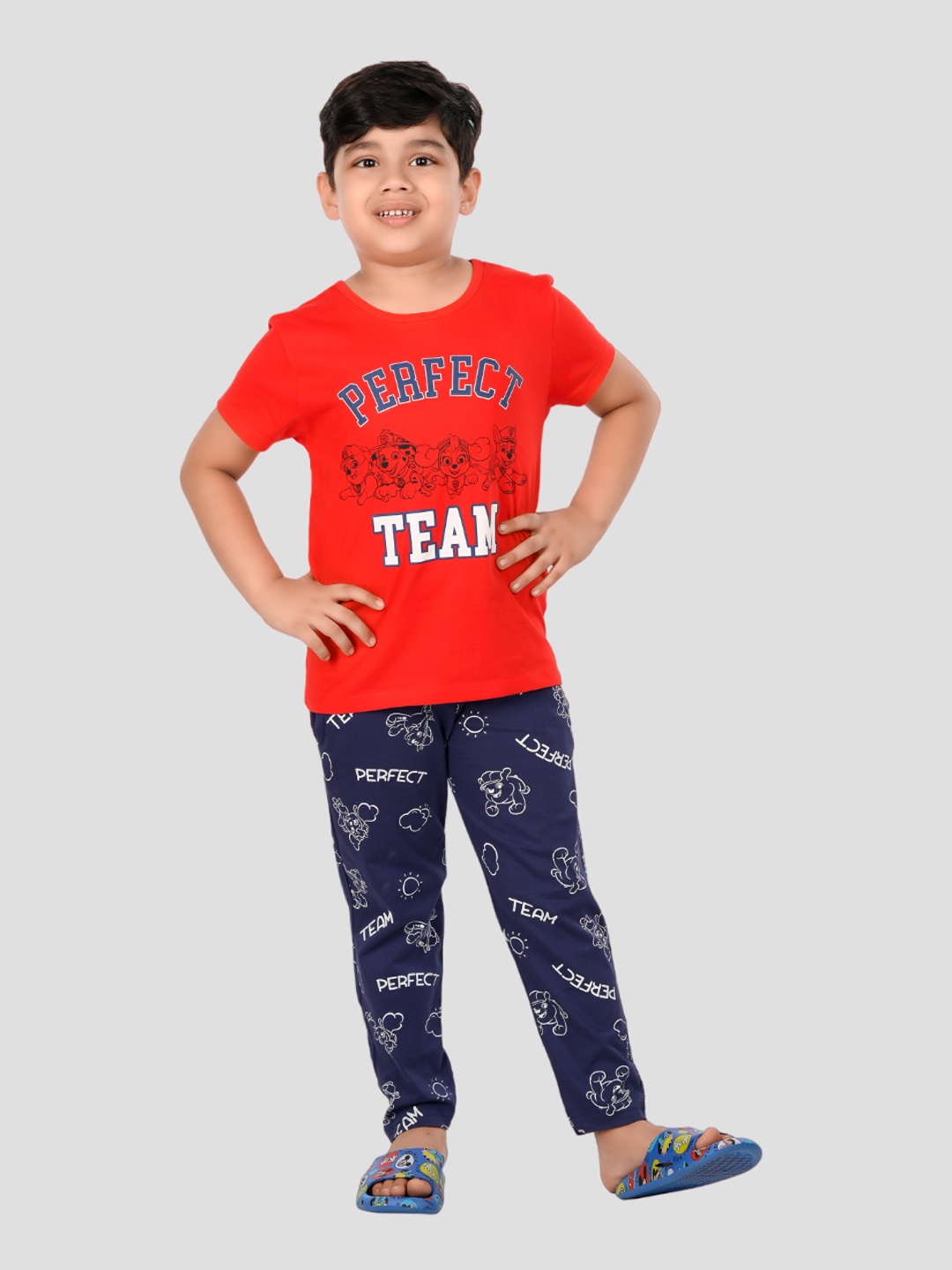 

Here&Now X Denikid Boys Printed Pure Cotton T-shirt with Pyjamas, Red