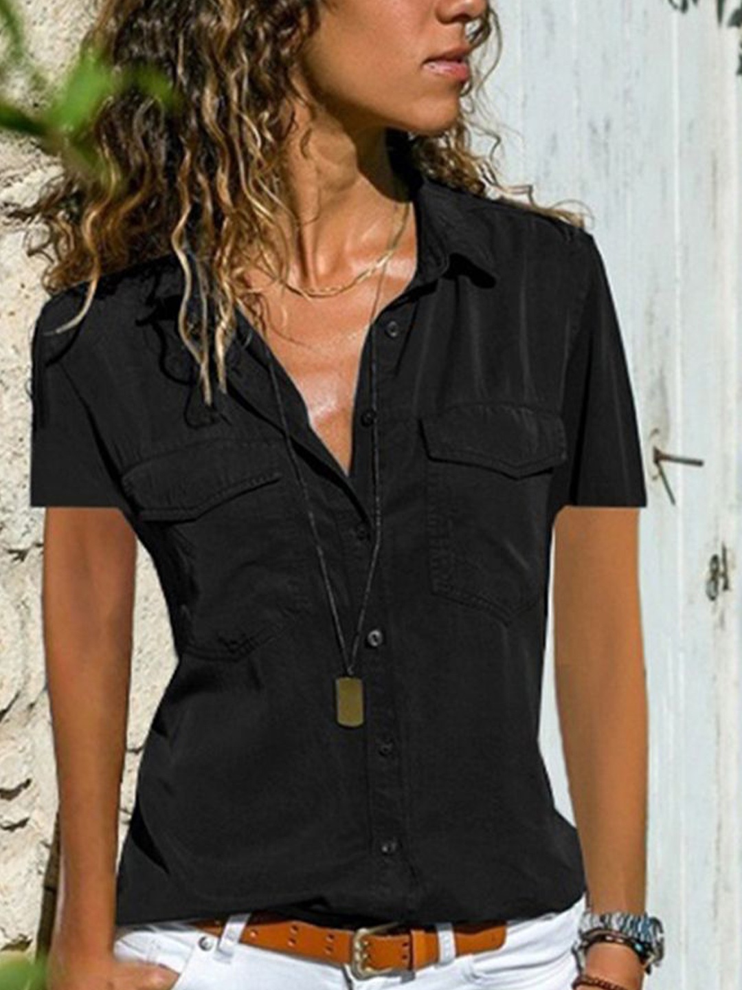 

StyleCast Women Solid Shirt Collar Top, Grey
