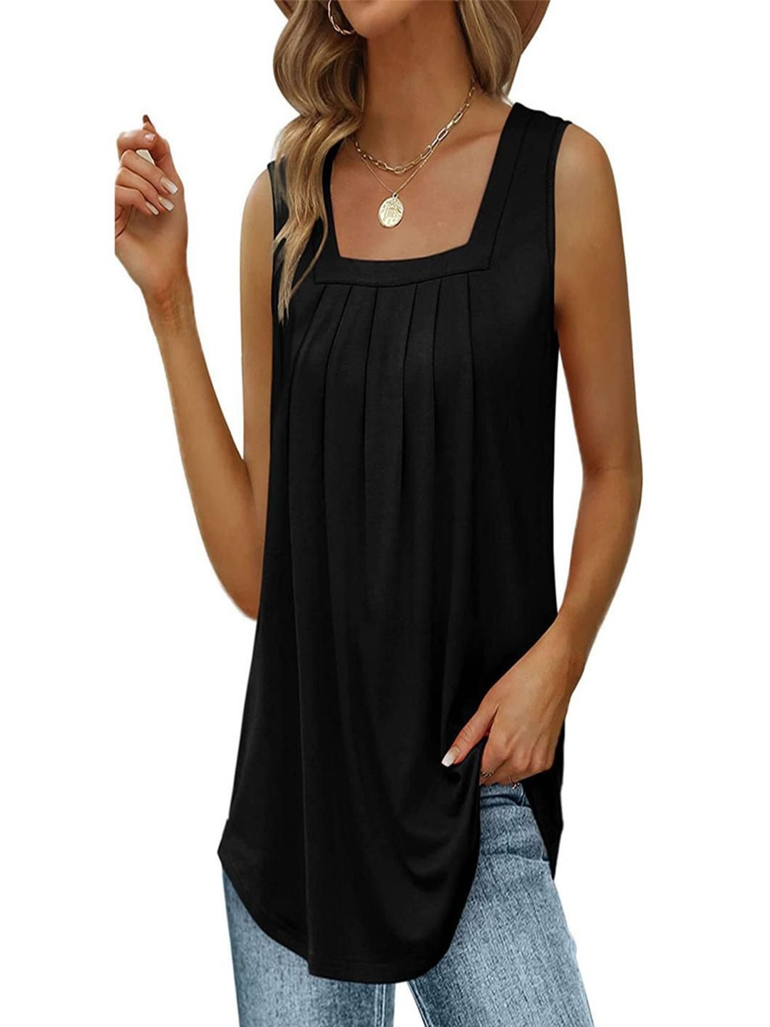 

StyleCast Women Solid Square Neck Top, Black
