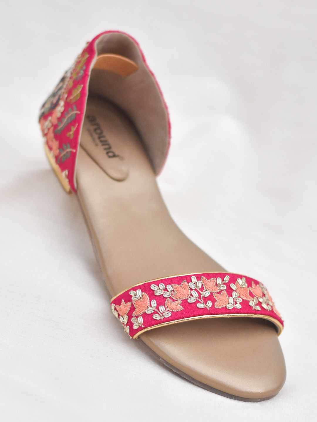 

Around Always Ethnic Embroidered Open Toe Comfort Heel sandal, Magenta