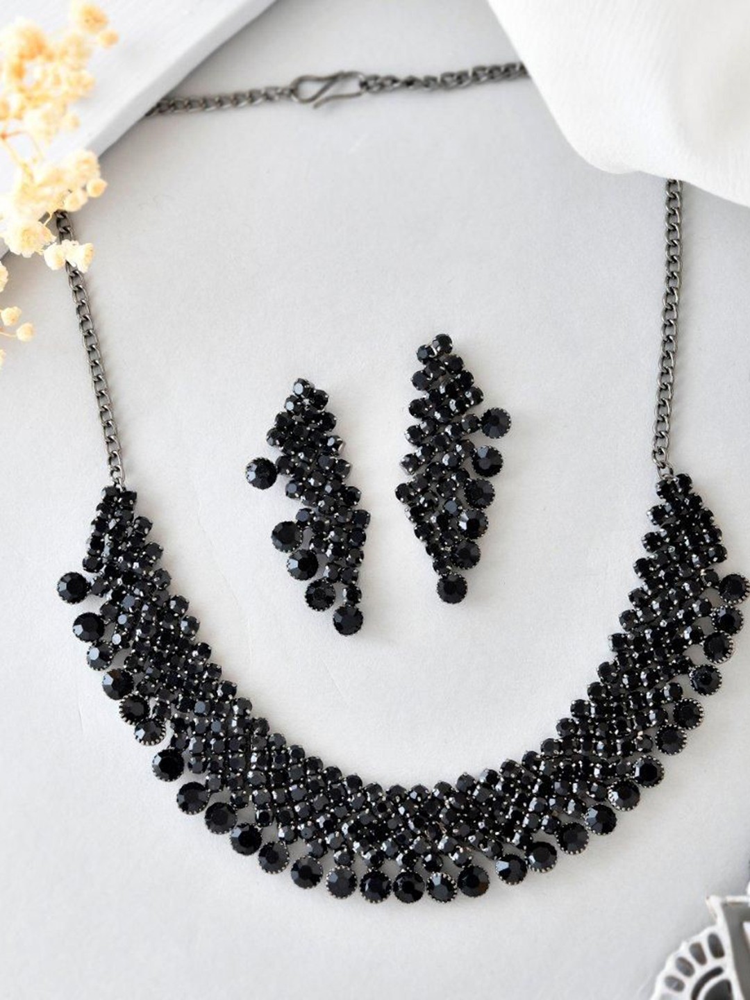 

VOJ Silver-Plated Stainless Steel American Diamond- Studded Jewellery Set