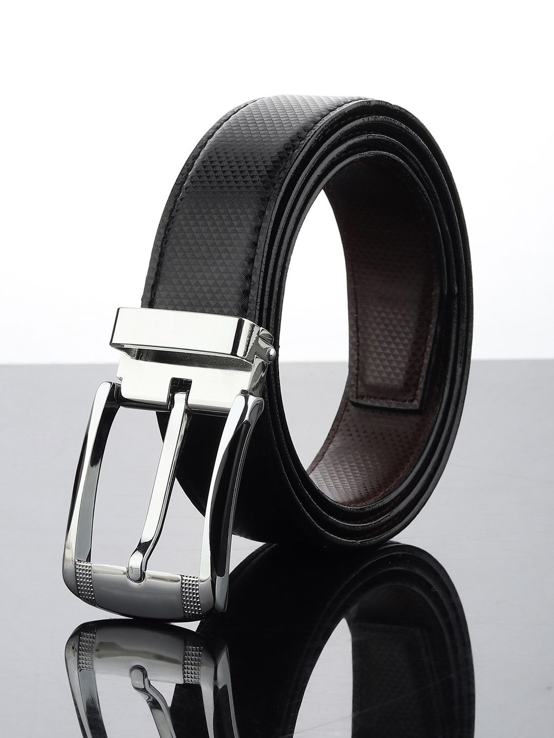 

WINSOME DEAL Men Tang Closure Textured Formal Belt, Black