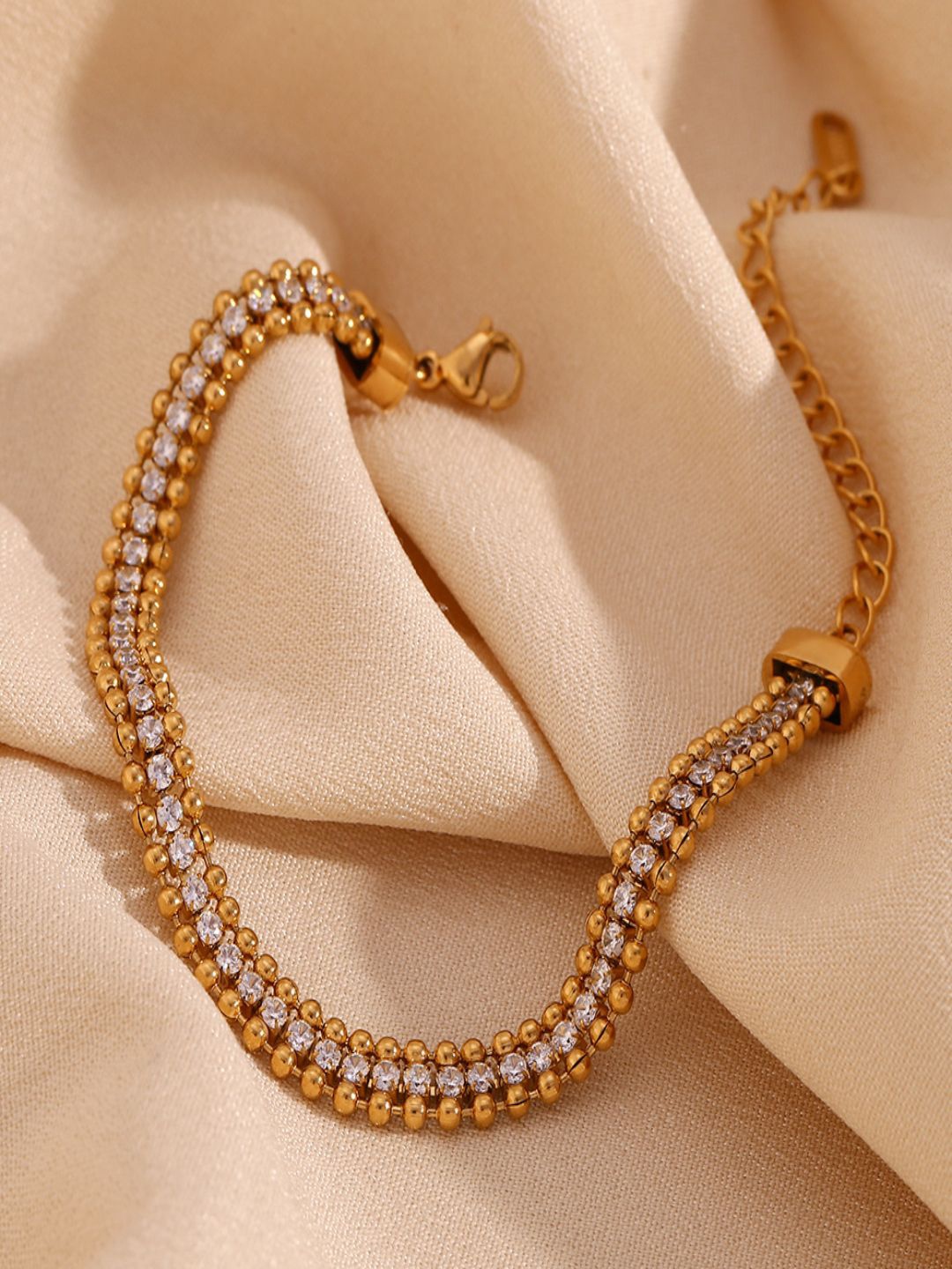 

AQUASTREET 18K Plated Waterproof Anti Tarnish Three Layer Zircon Bracelet, Gold