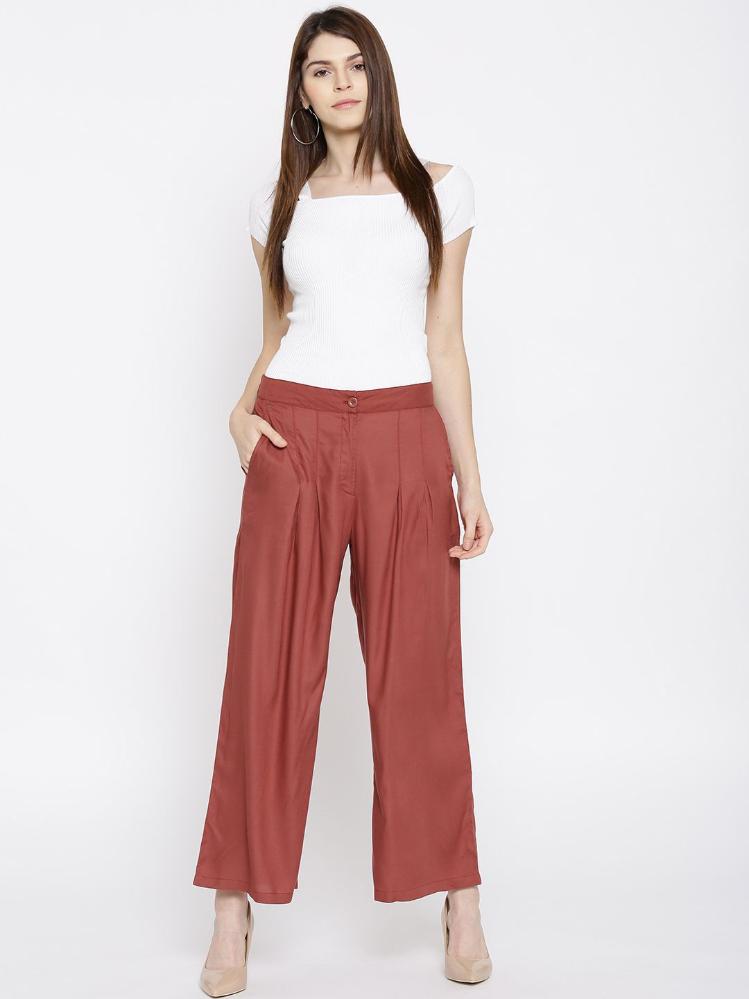 

Sera Women Flared Palazzos, Red