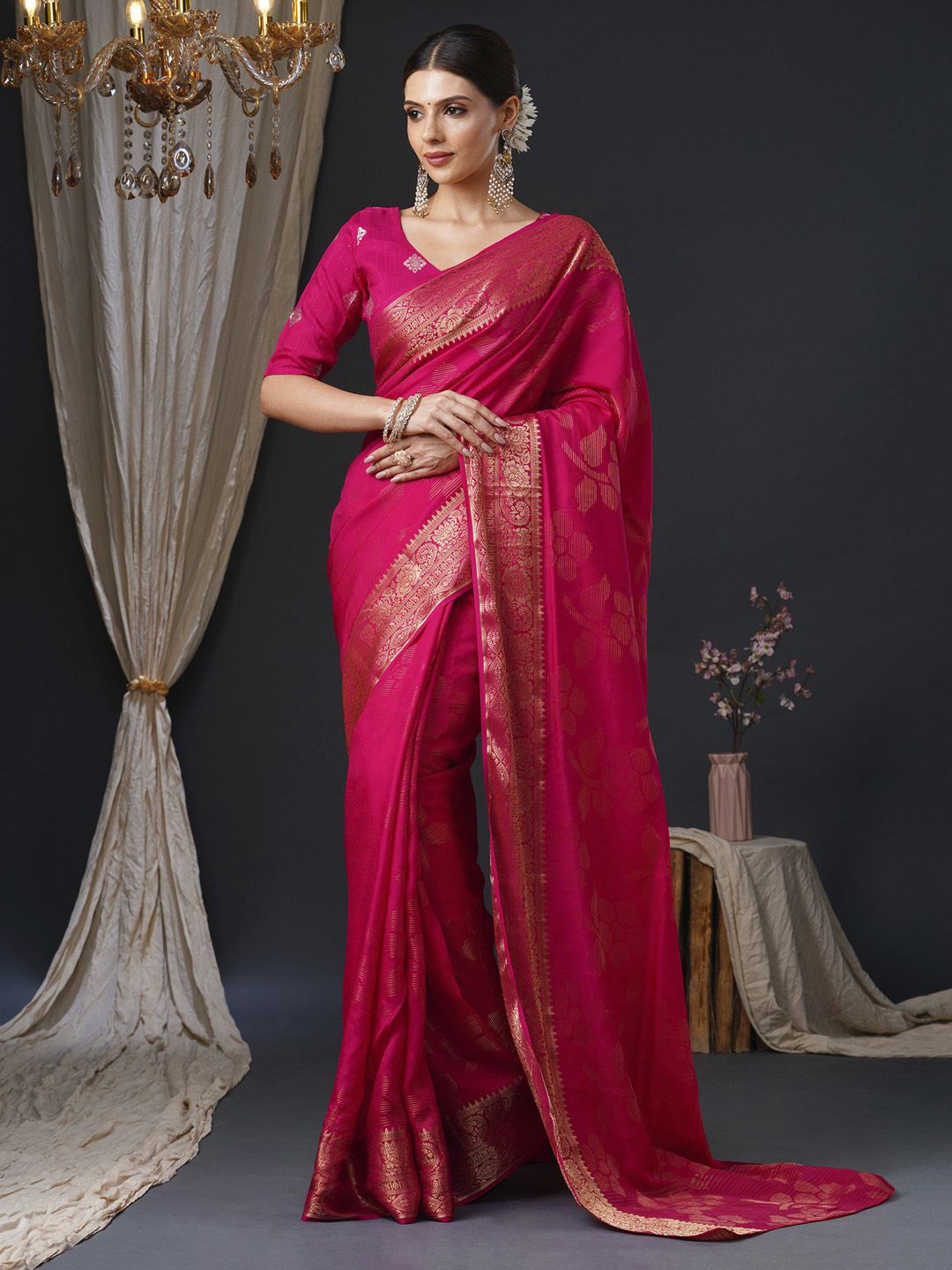 

Anouk Woven Design Zari Banarasi Saree, Pink