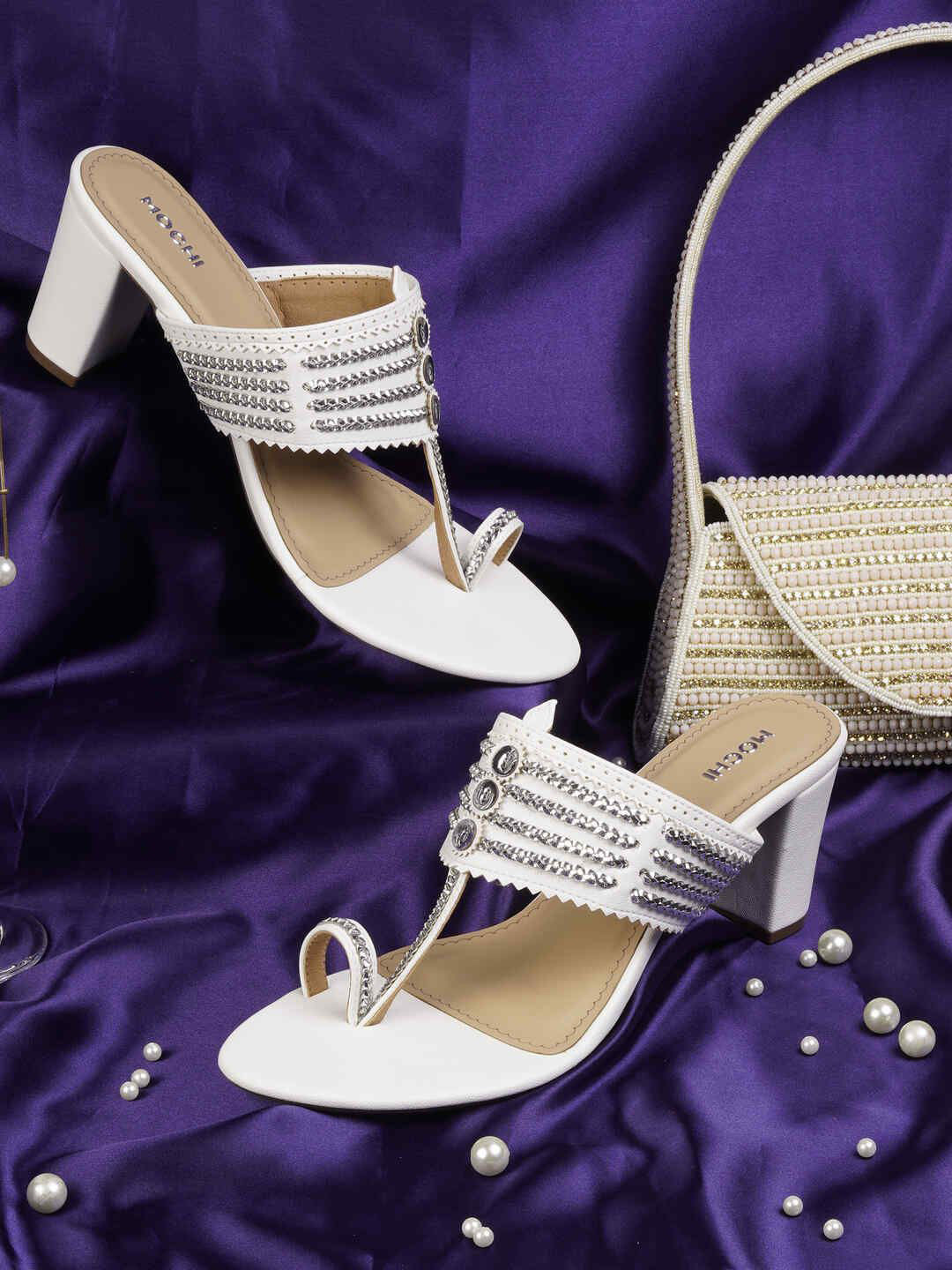 

Mochi Women Embellished Block Sandals, White