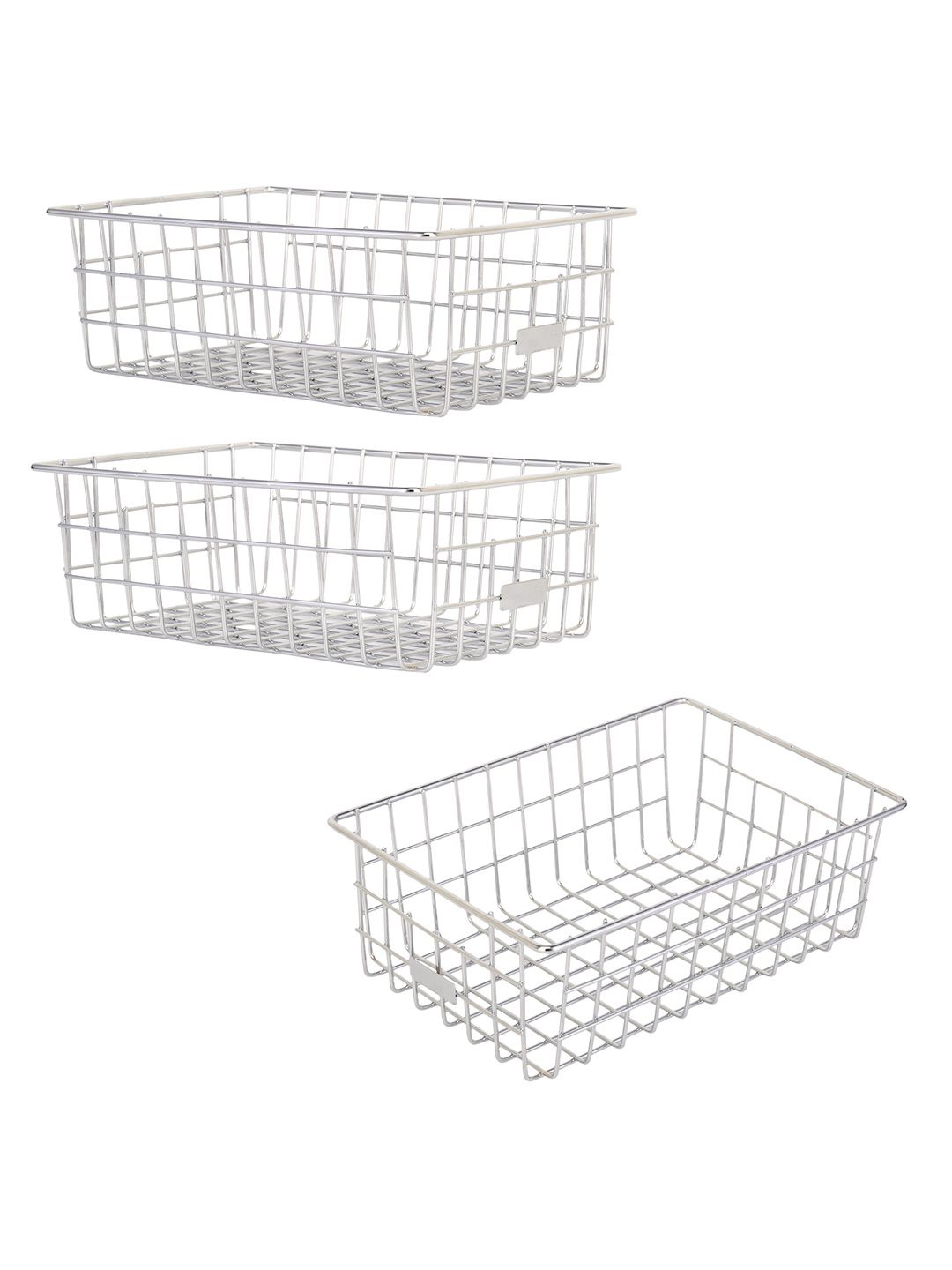 

Kuber Industries 3 Pcs Stainless Steel Small Storage Baskets With Handles, Silver