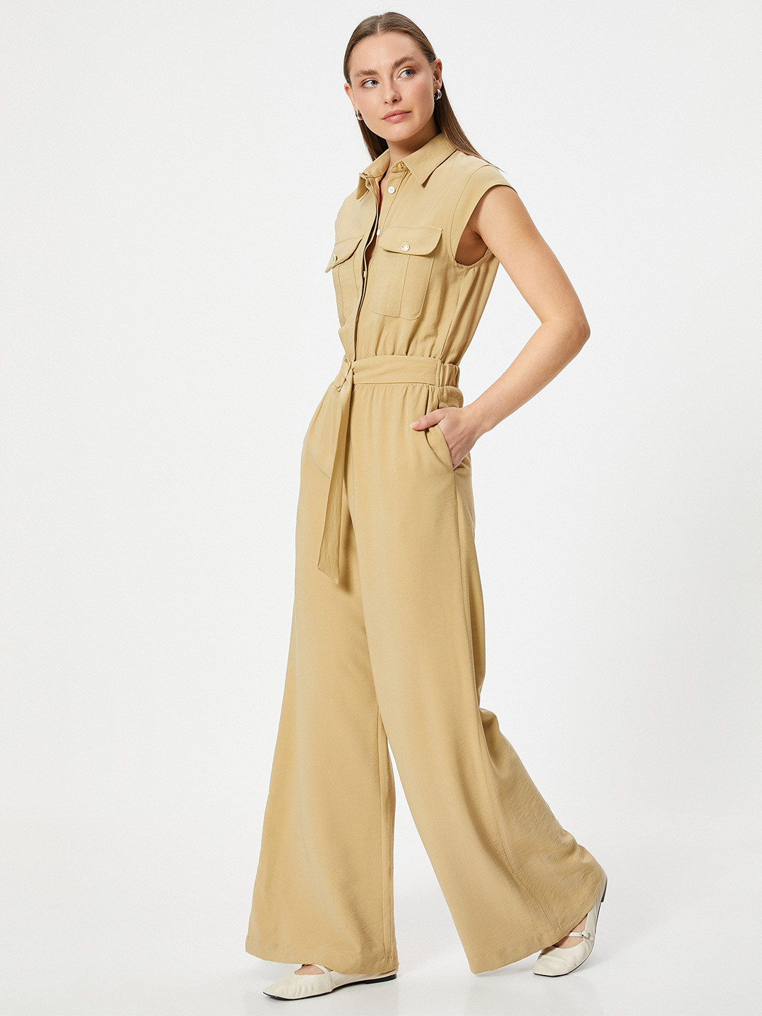 

Koton Women Basic Jumpsuit, Camel brown