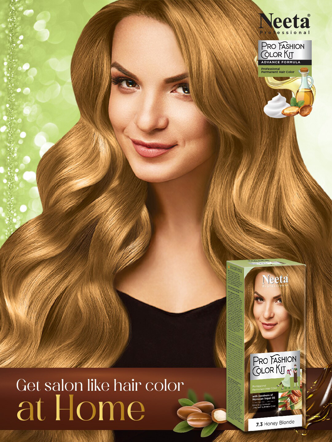 

Neeta Pro Fashion Professional Permanent Hair Color Kit 100 ml - Honey Blonde 7.3, Gold