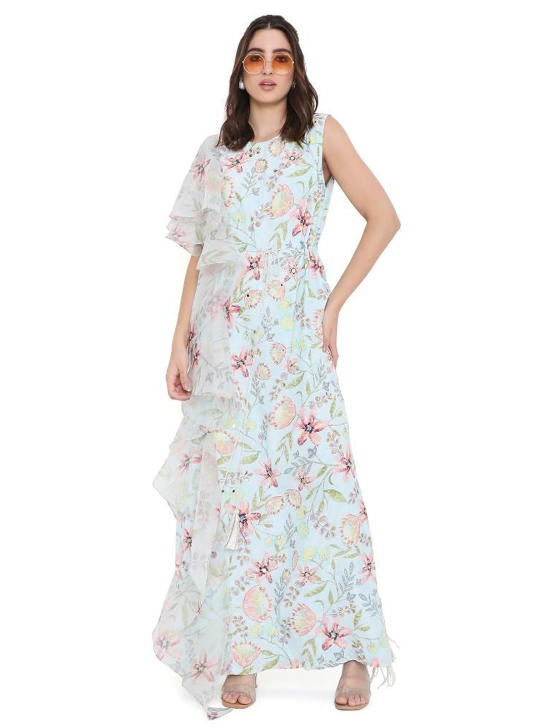 

Payal Singhal Floral Printed Kaftan Maxi Dress, Turquoise blue