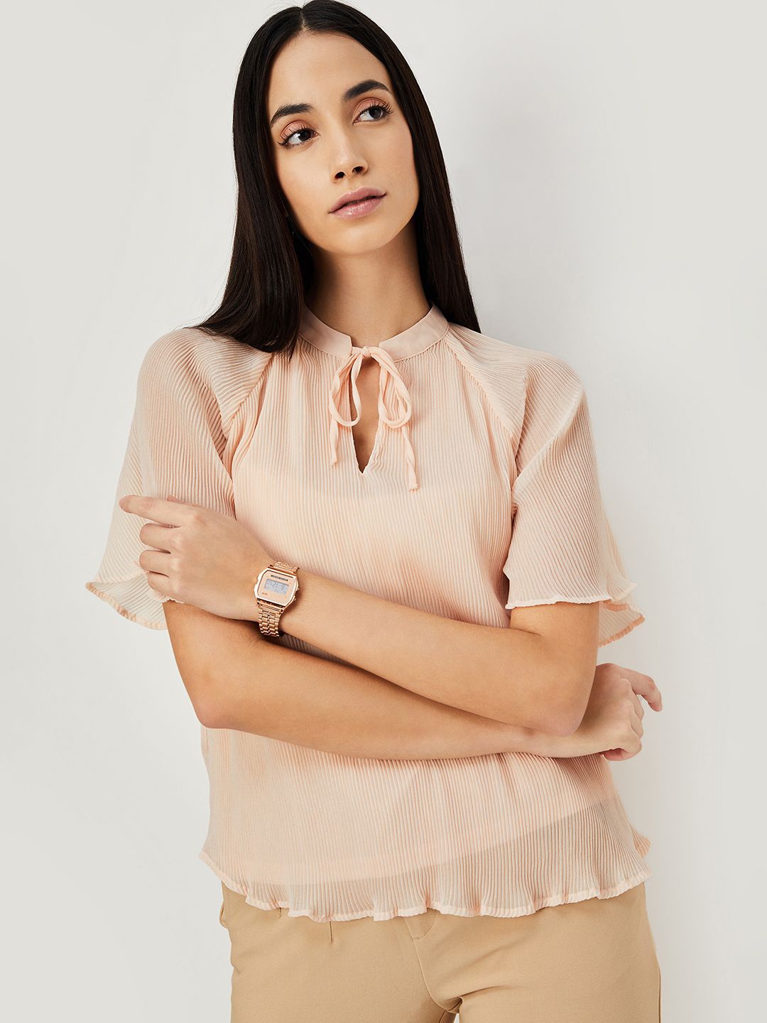 

max Women Solid Tie-Up Neck Top, Pink