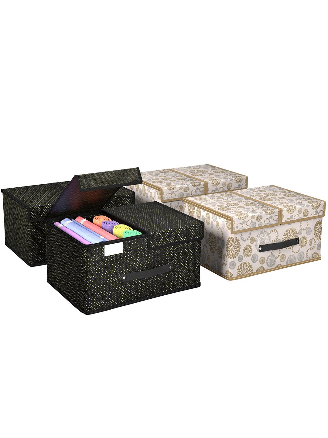 

Kuber Industries White & Black 4 Pieces Foldable Multi-Utility Organisers