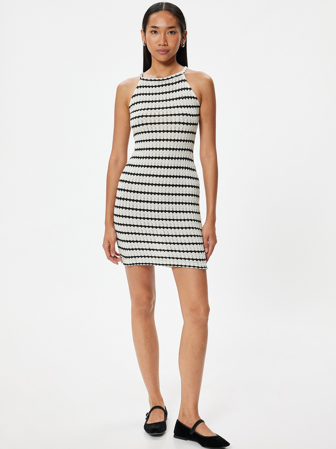 

Koton Striped Bodycon Mini Dress, Black