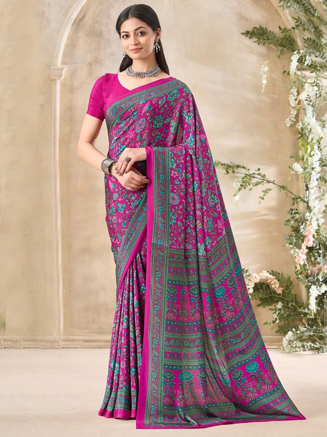 

Reboot Fashions Ethnic Motifs Pure Crepe Bandhani Saree, Magenta