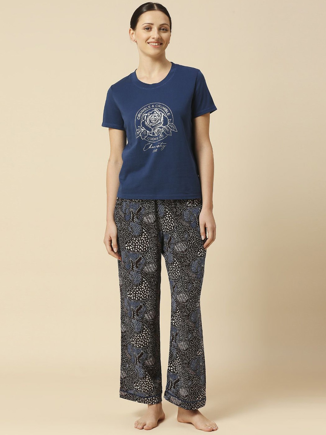 

Chemistry Women Printed Night suit, Navy blue