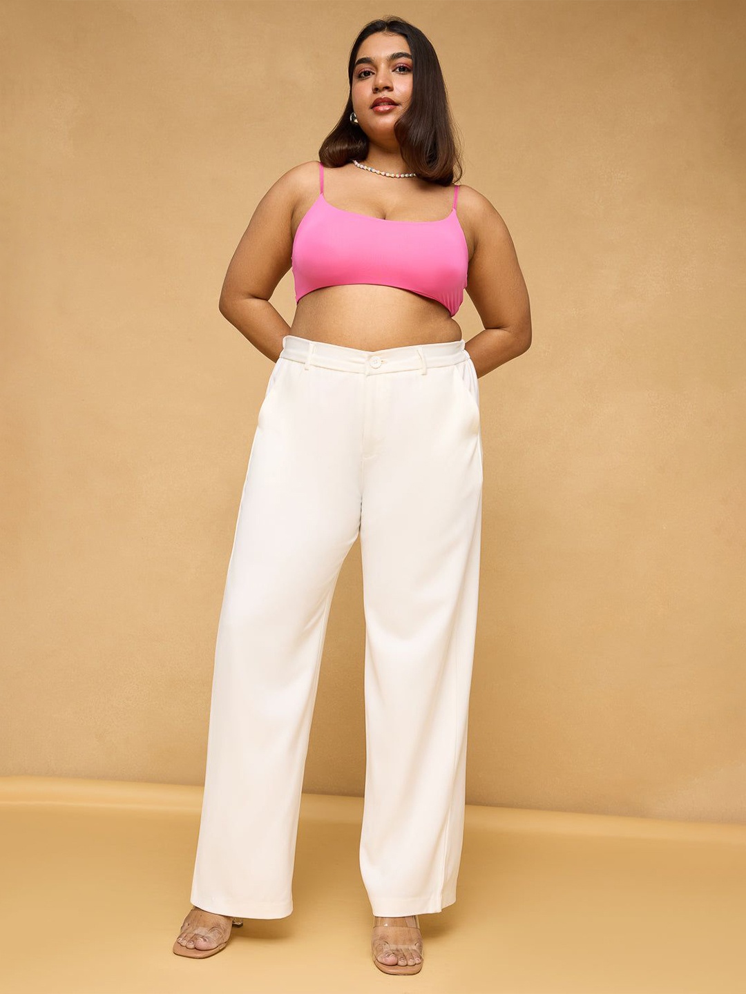 

FREAKINS Curve Seoul White Sleek Korean Pants