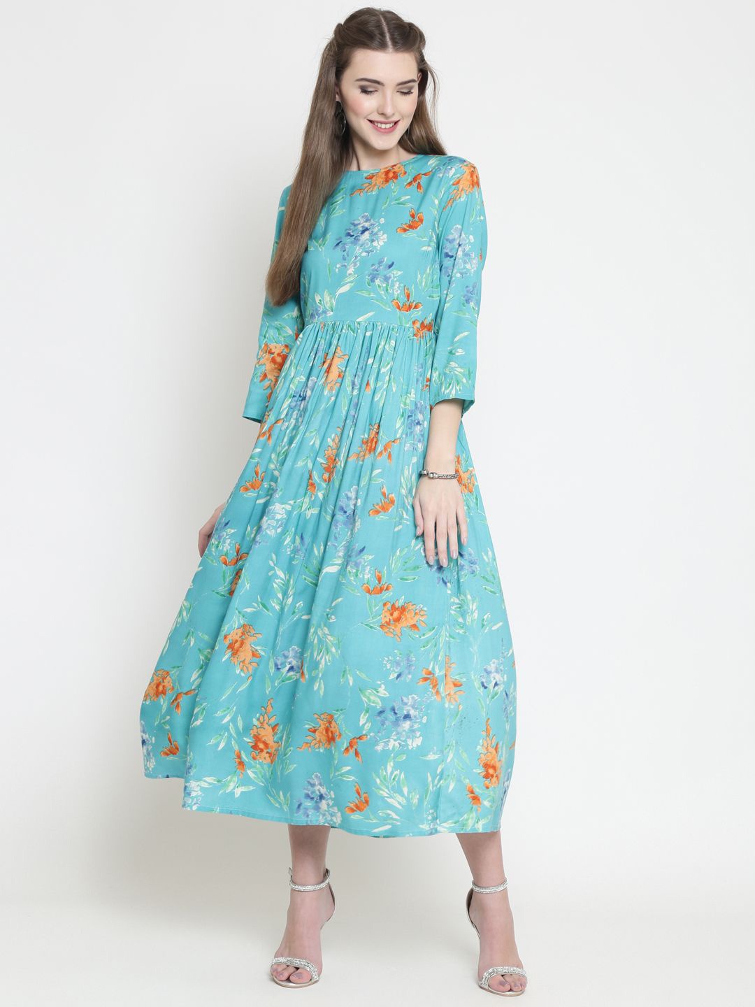 

Sera Floral Printed Fit & Flare Midi Dress, Teal