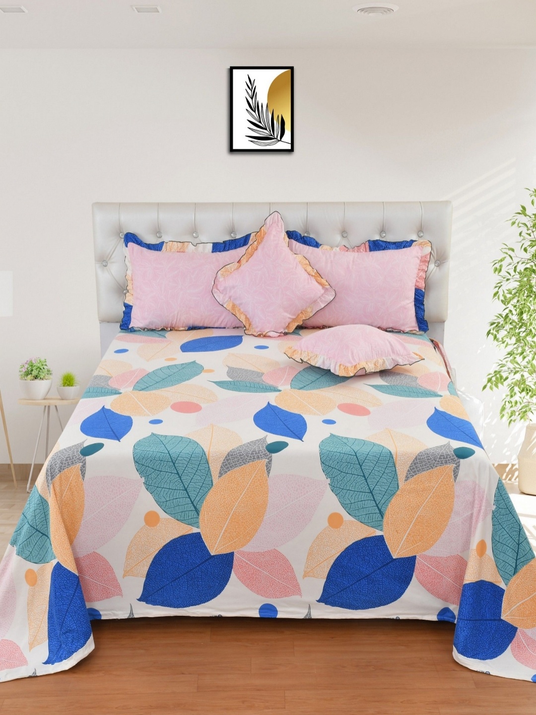 

MORADO Pink & Blue Floral Cotton 5 Piece Double King Regular Bedding Set