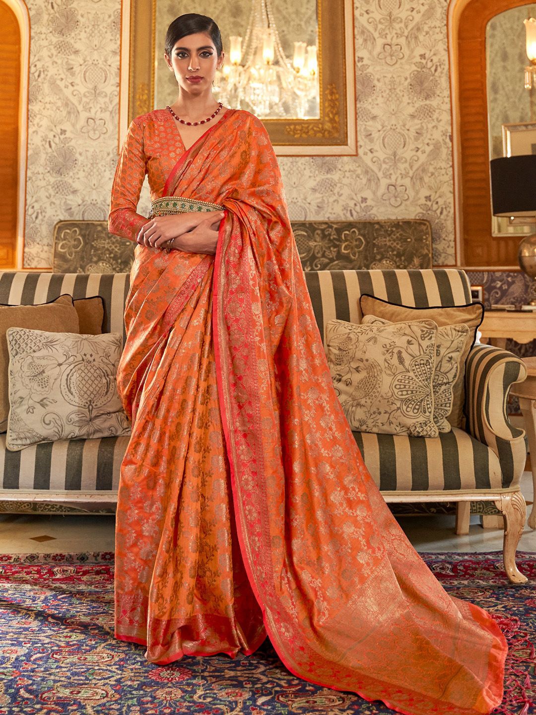 

Ishin Woven Design Zari Banarasi Saree, Orange