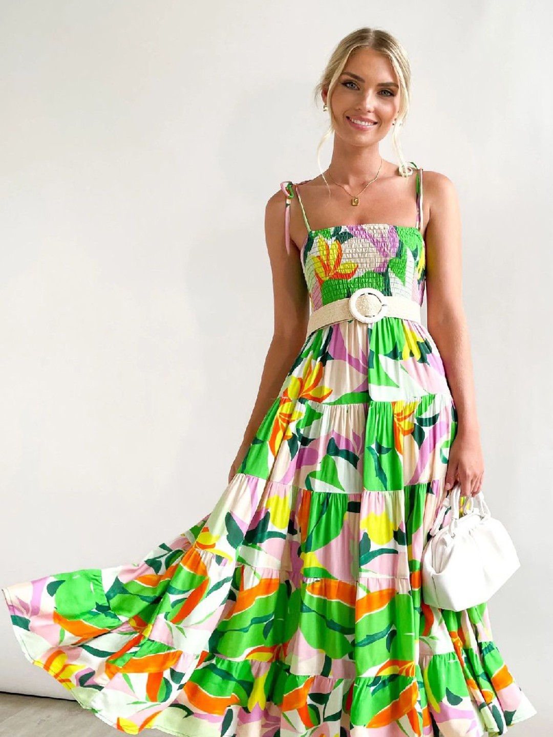

StyleCast Floral Printed Fit & Flare Maxi Dress, Green