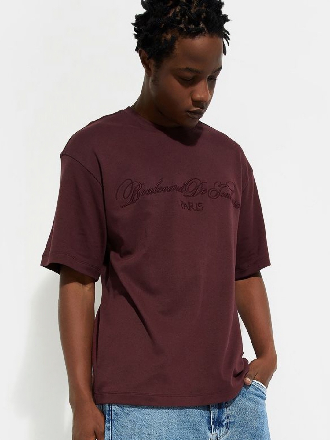 

max URB_N Men Oversized Embroidered T-shirt, Red