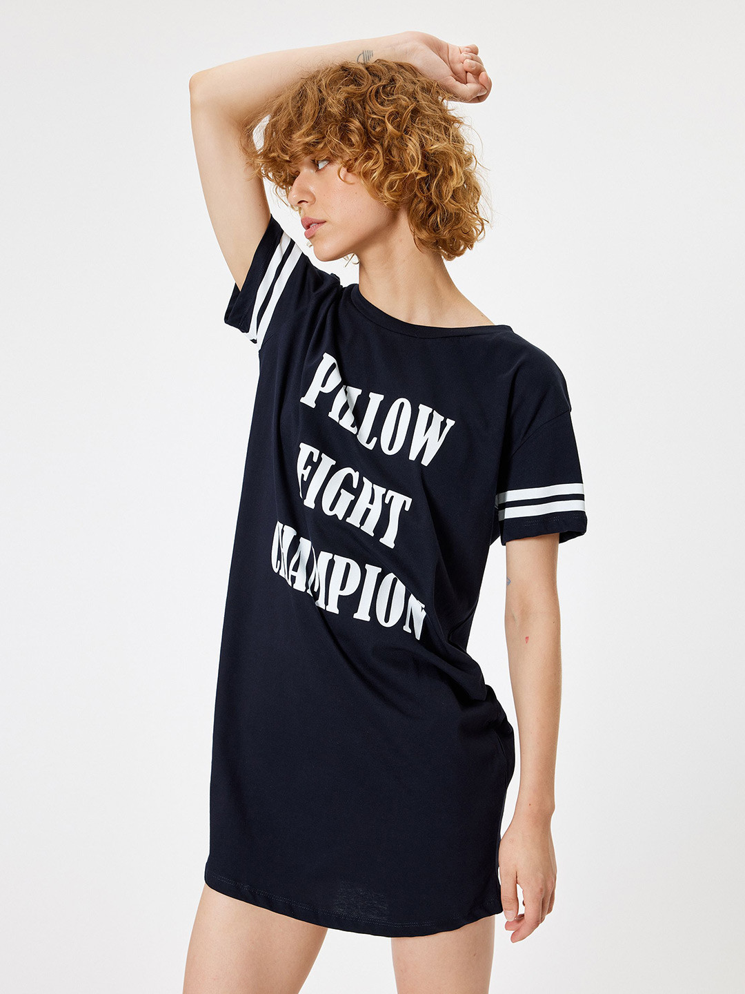 

Koton Round Neck Mini T-shirt Night Dress, Navy blue