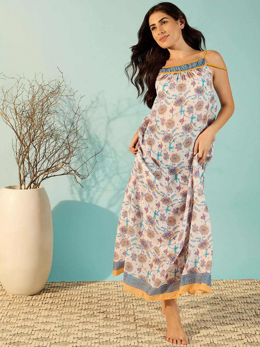 

The Kaftan Company Printed Maxi Nightdress, White