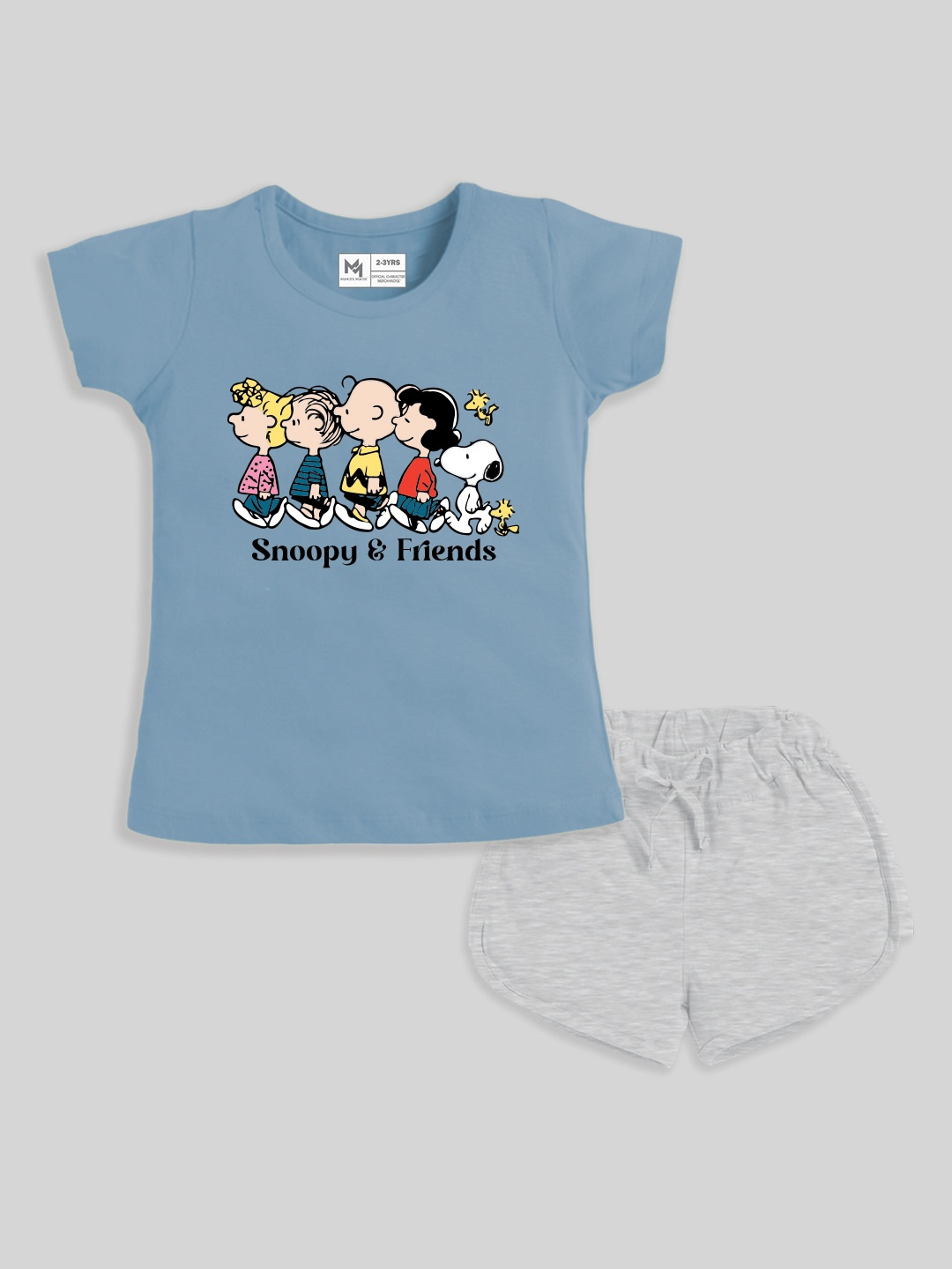 

YK X Minute Mirth Girls Printed Pure Cotton Tshirt with Shorts, Blue