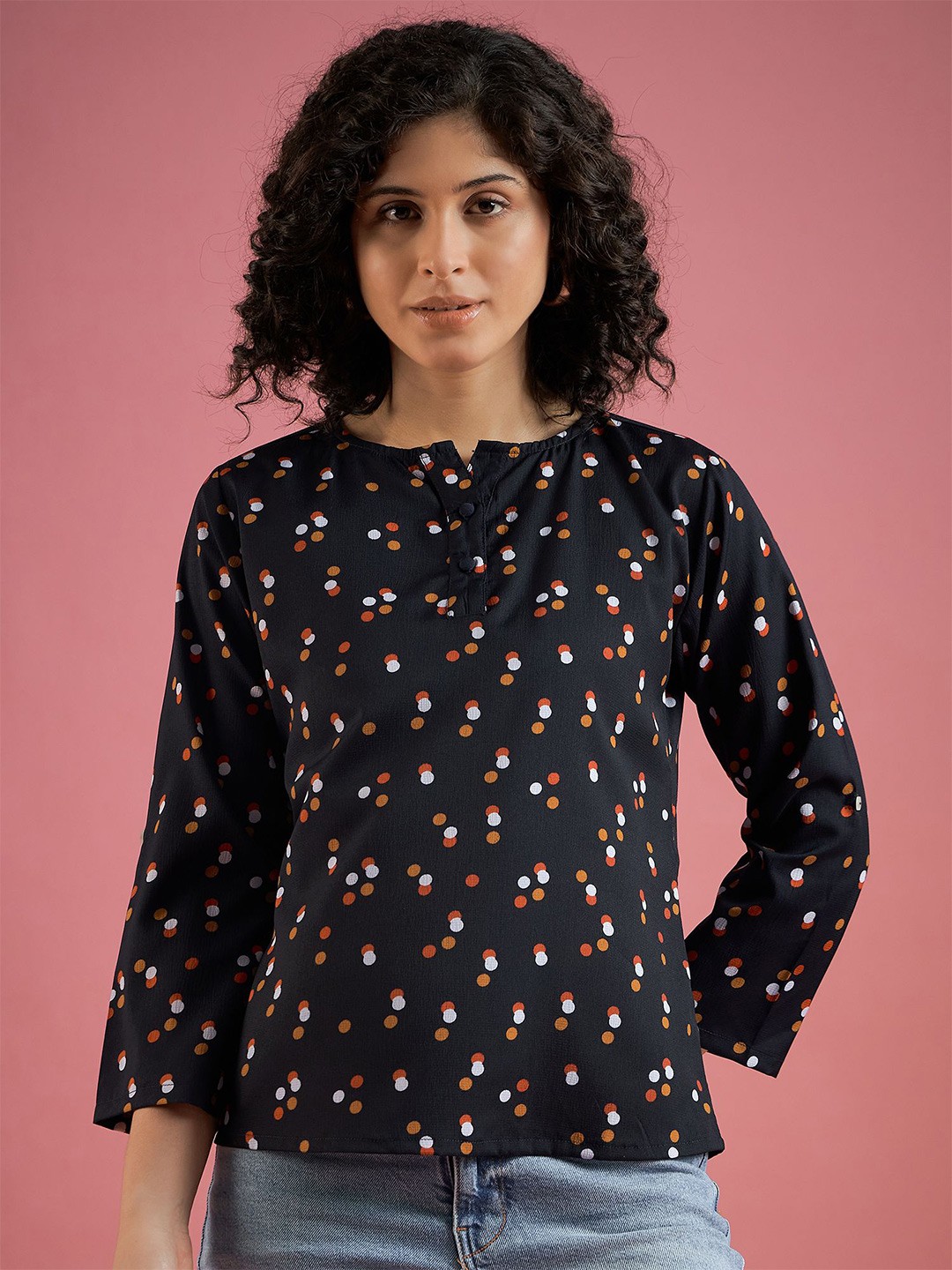 

DressBerry Women Geometric Printed Round Neck Polyester Top, Blue