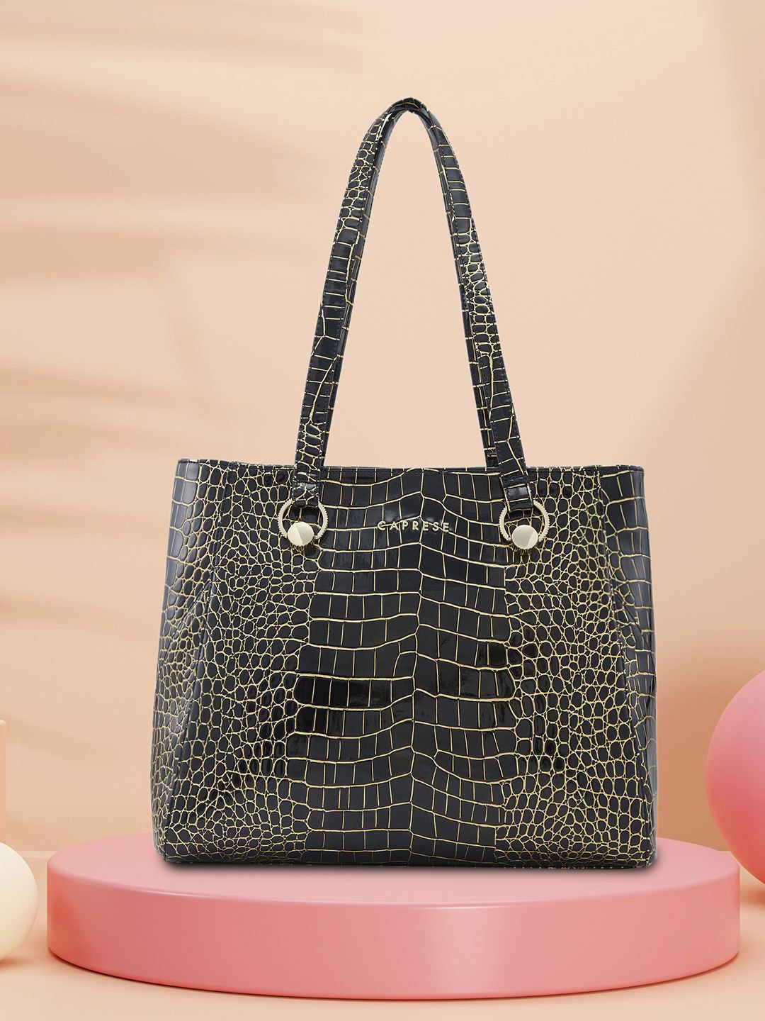 

Caprese Textured Structured Shoulder Bag, Black