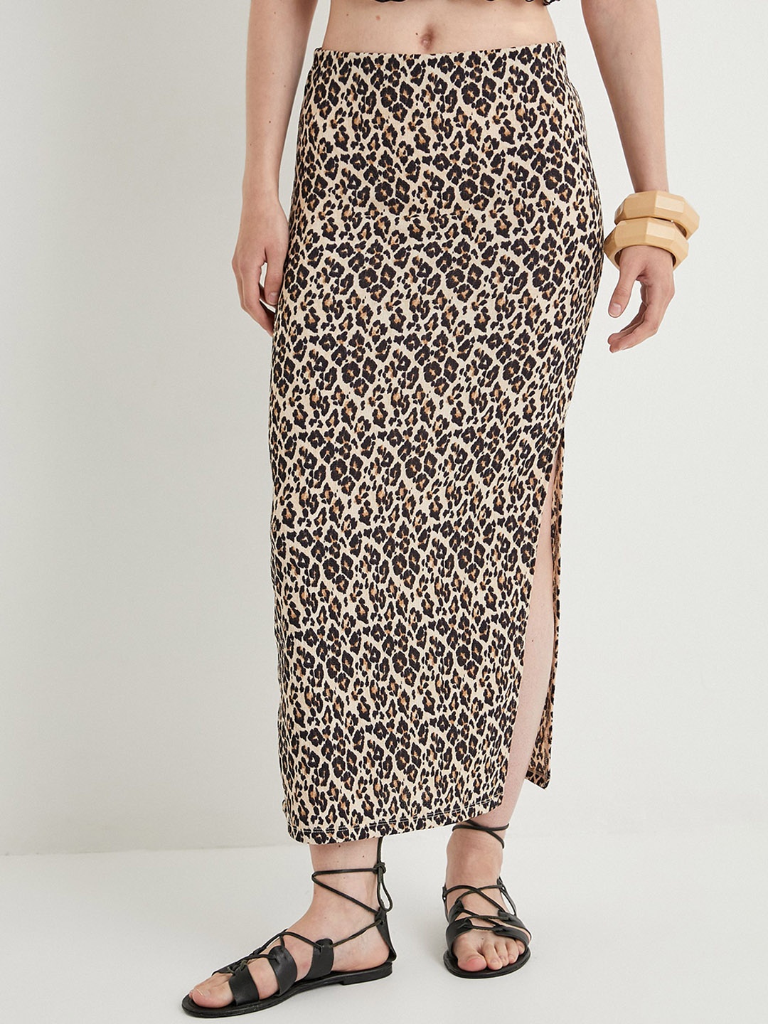 

Koton Animal Print Pencil Midi Skirts, Black