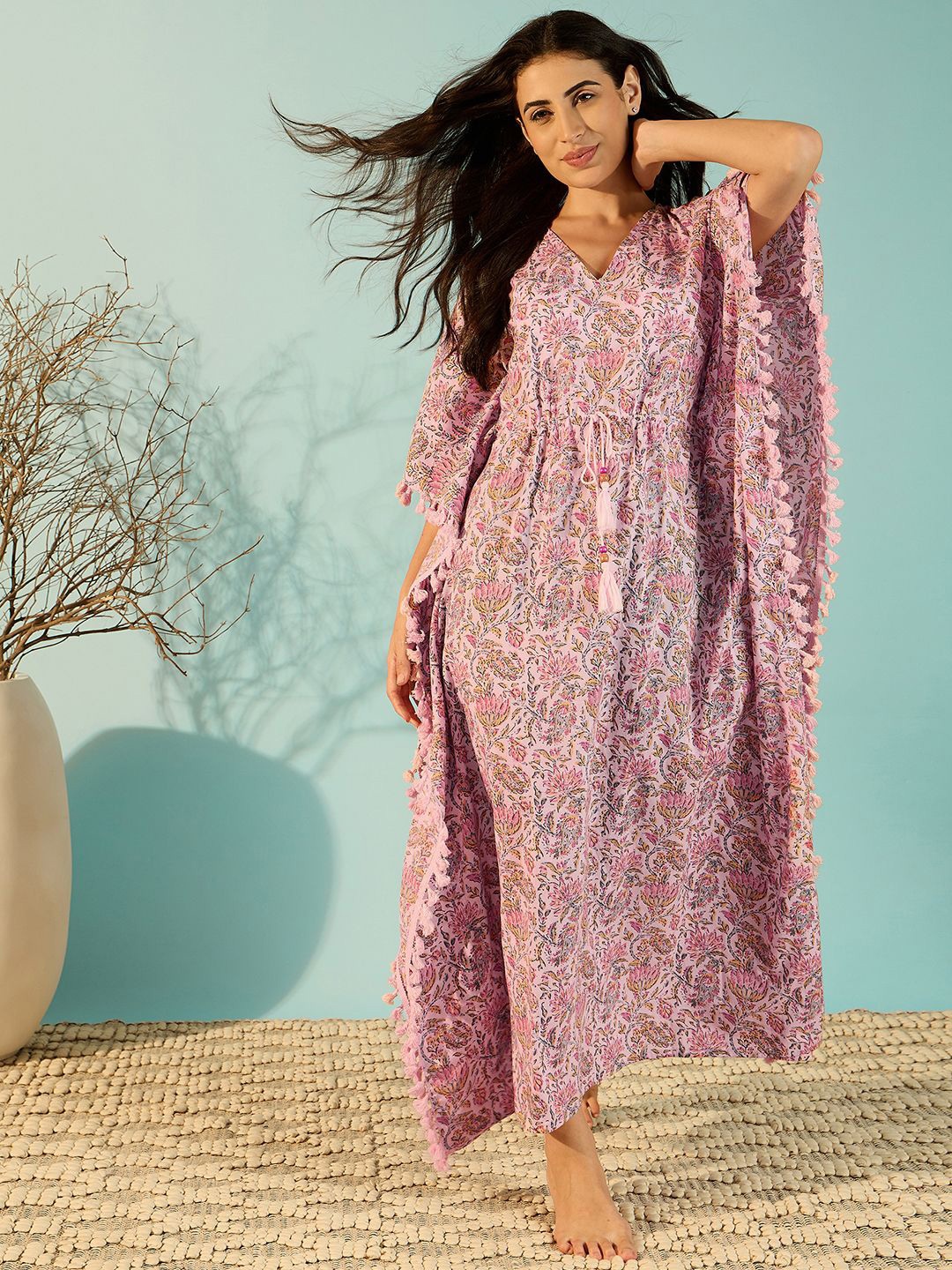 

The Kaftan Company Printed Maxi Nightdress, Pink
