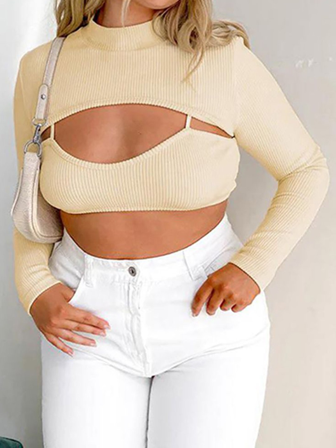 

StyleCast x Revolte Women Solid Round Neck Cotton Top, Beige