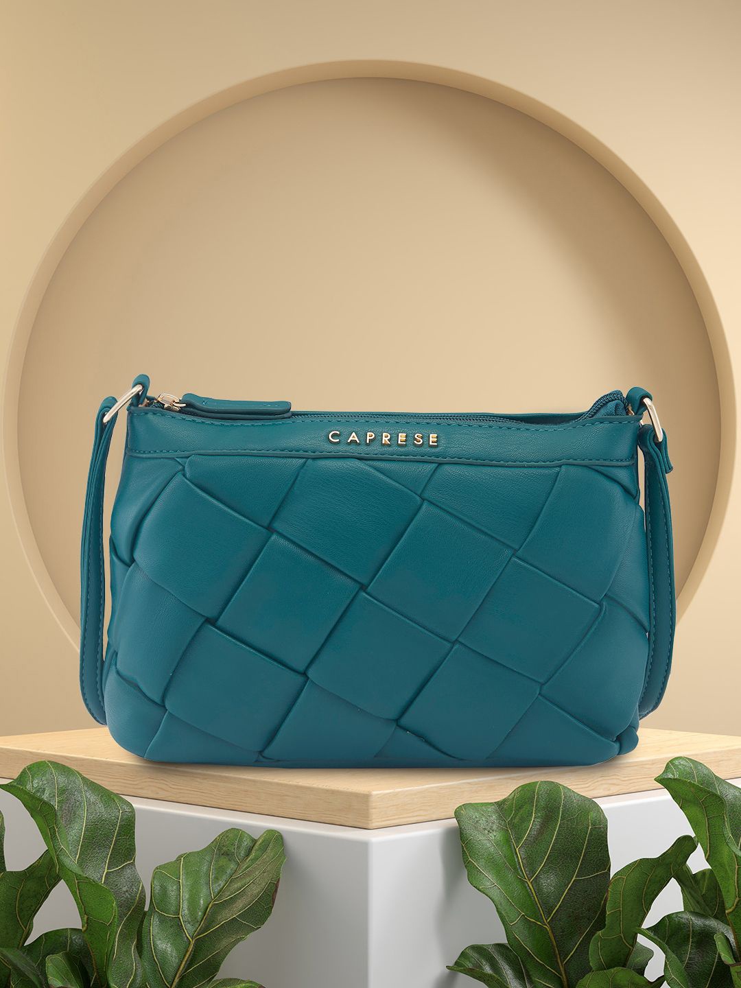 

Caprese PU Structured Sling Bag with Quilted, Green