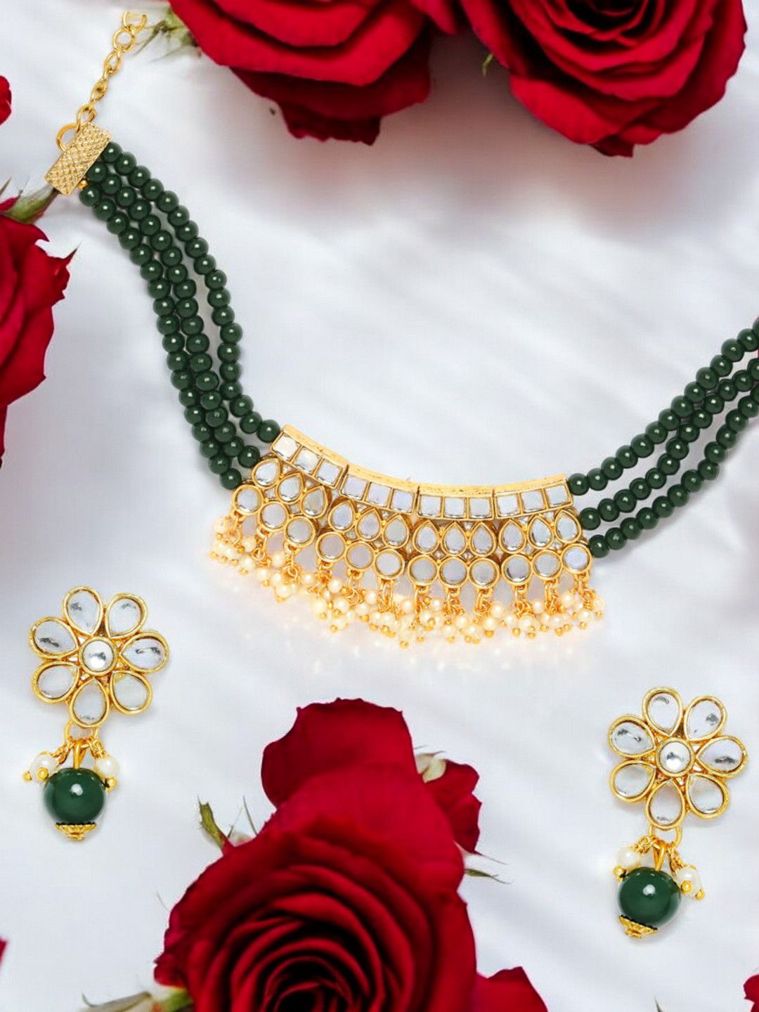 

Anouk Kundan Studded & Beaded Necklace and Earrings, Gold