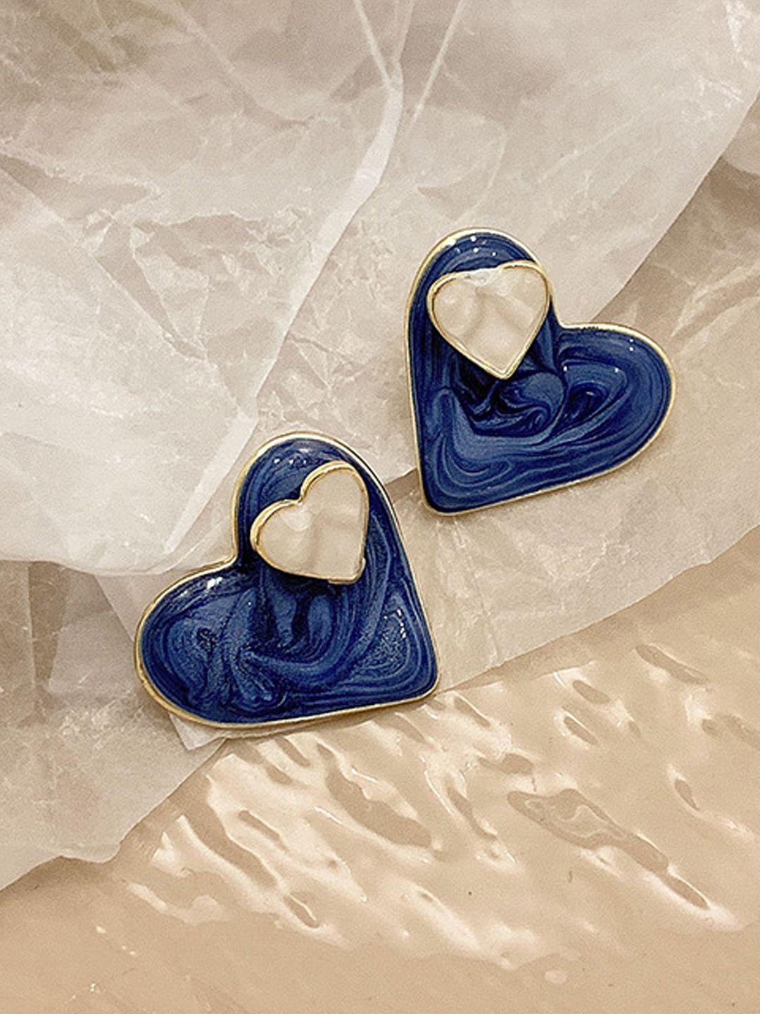 

KRENOZ Stainless Steel Heart Shaped Contrast Double Sided Studs, Gold